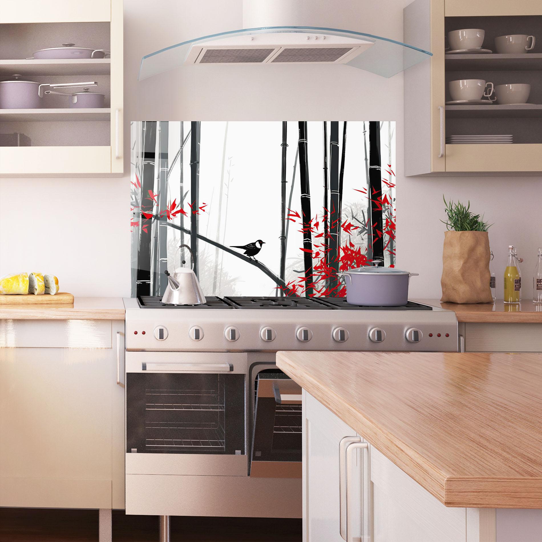 Küchenrückwand Glas Chinese Red Leafs mockup 1