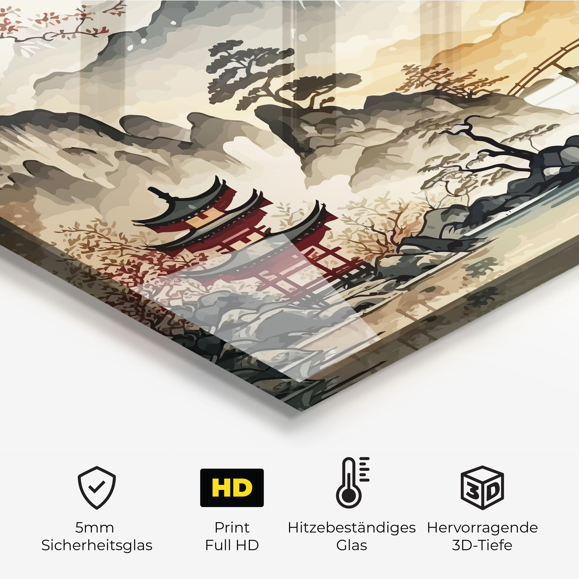 Küchenrückwand Glas Asian Mountain View mockup 2