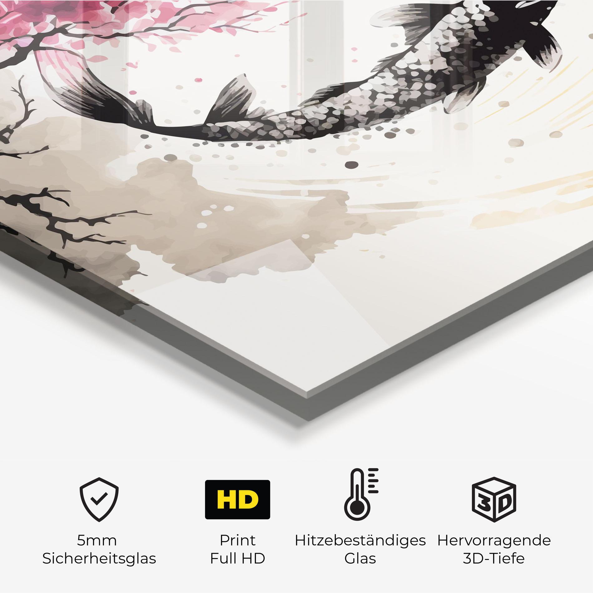 Küchenrückwand Glas Asiatic Flower Fish mockup 2