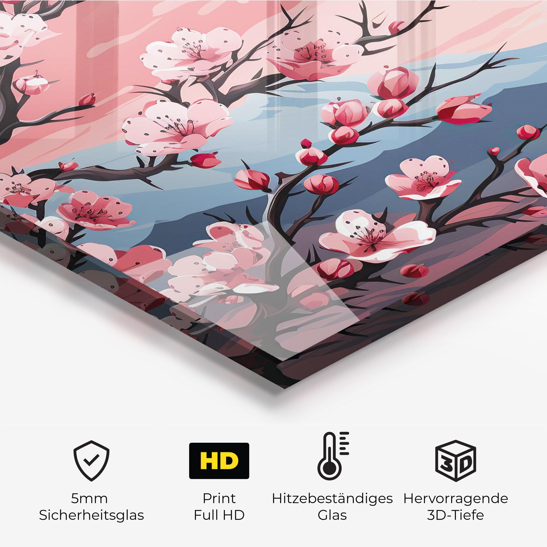 Küchenrückwand Glas Chinese Cherry Blossoms mockup 2