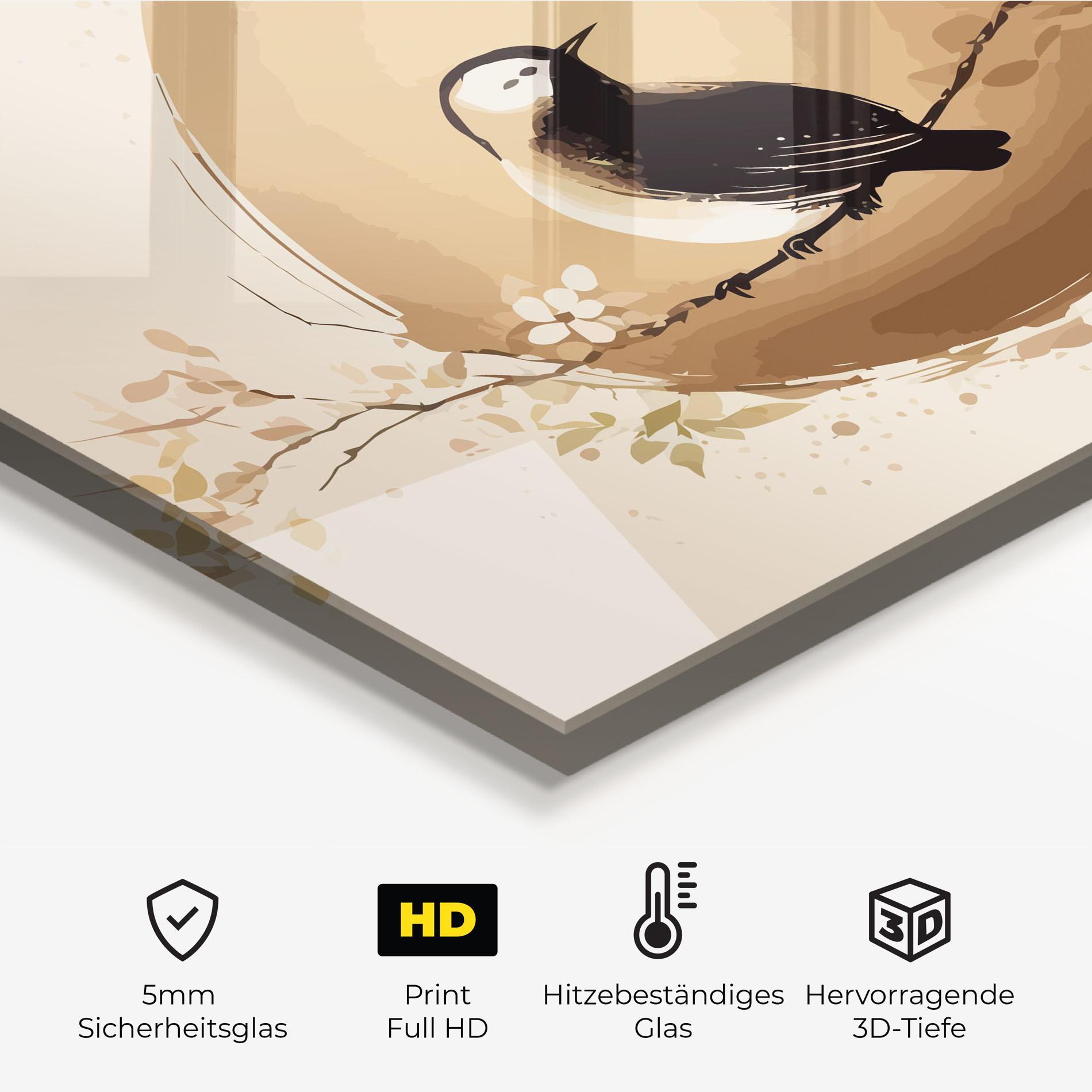 Küchenrückwand Glas Cream Blossoms Bird mockup 2