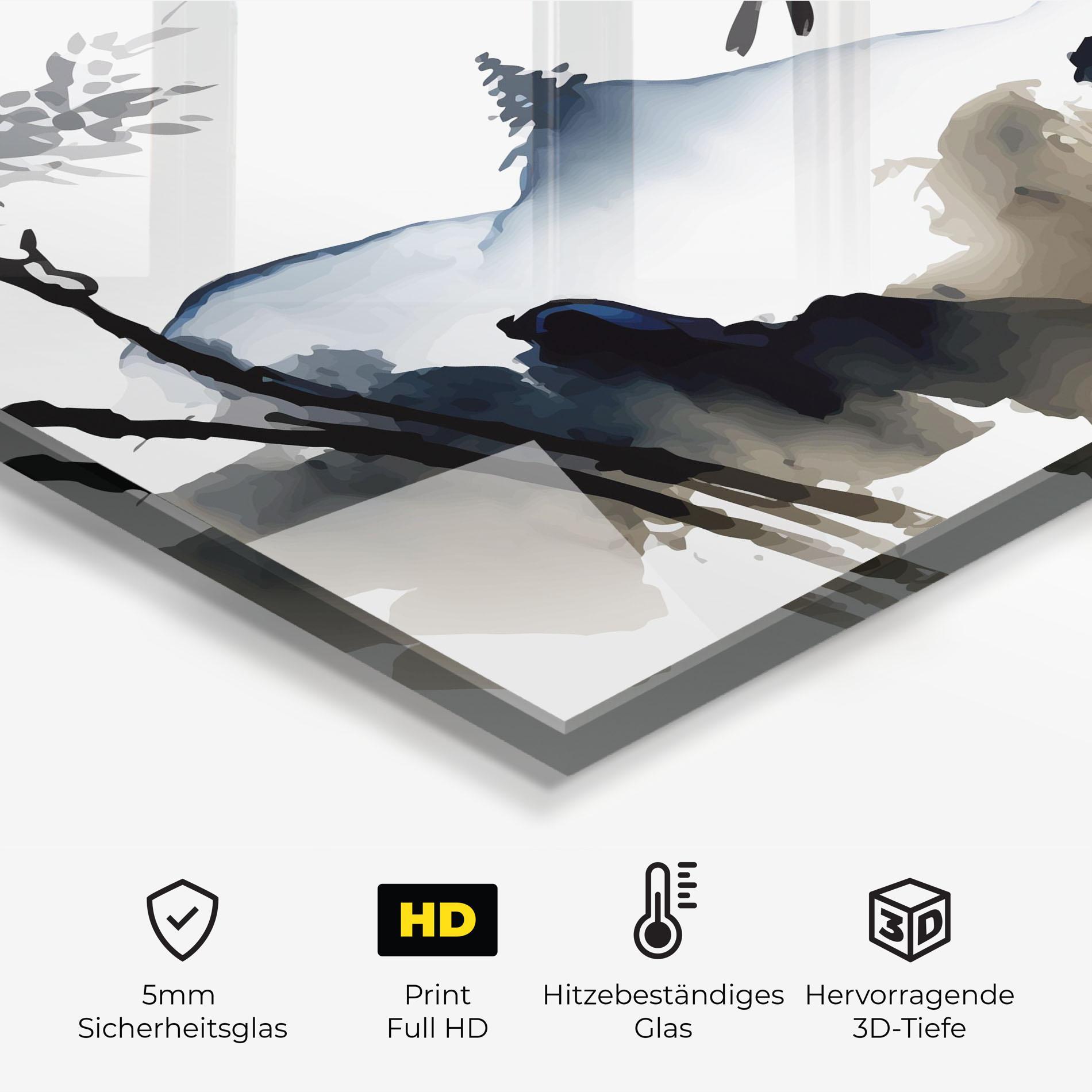 Küchenrückwand Glas Cream Blue Mountain Bird mockup 2