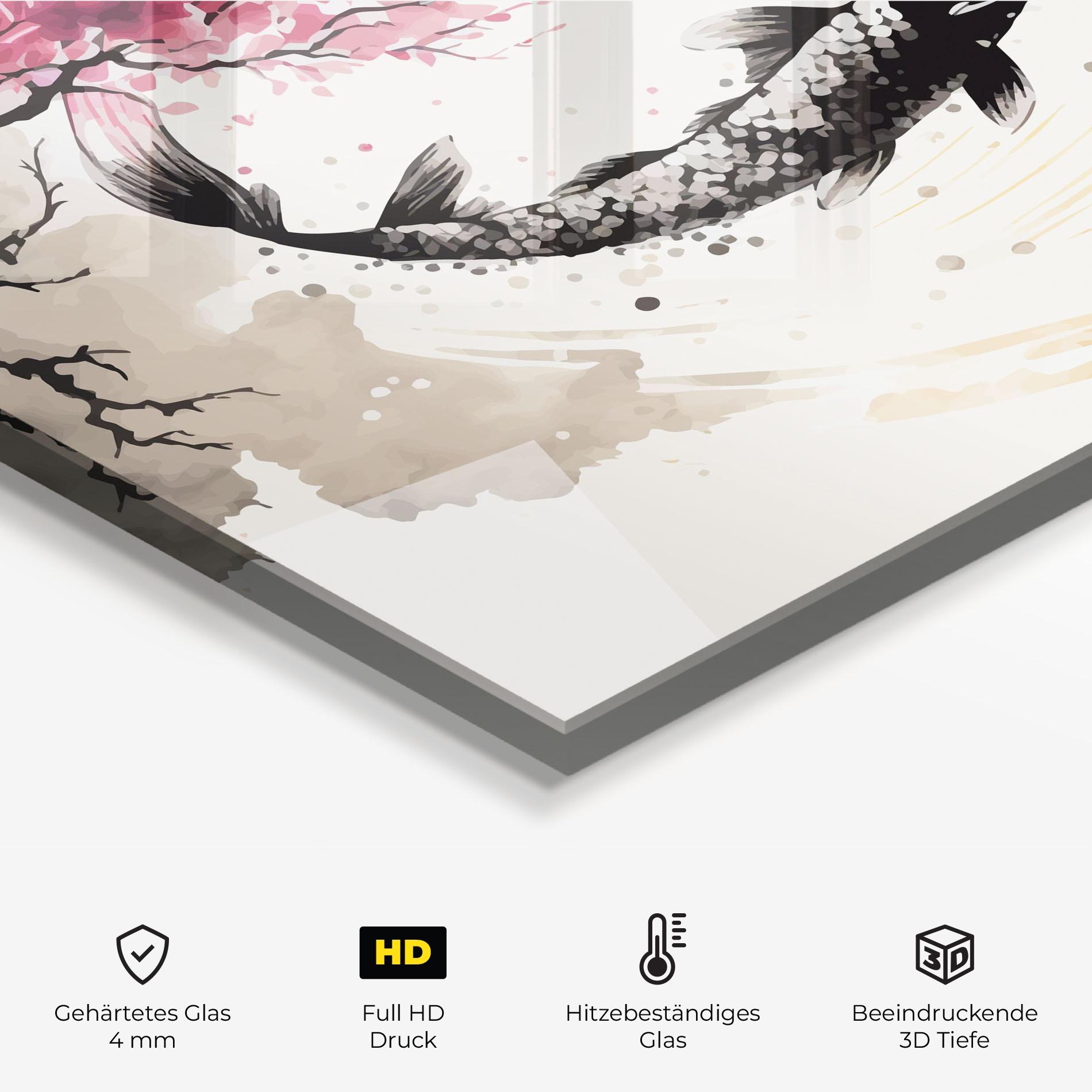 Küchenrückwand Glas Asiatic Flower Fish mockup 2