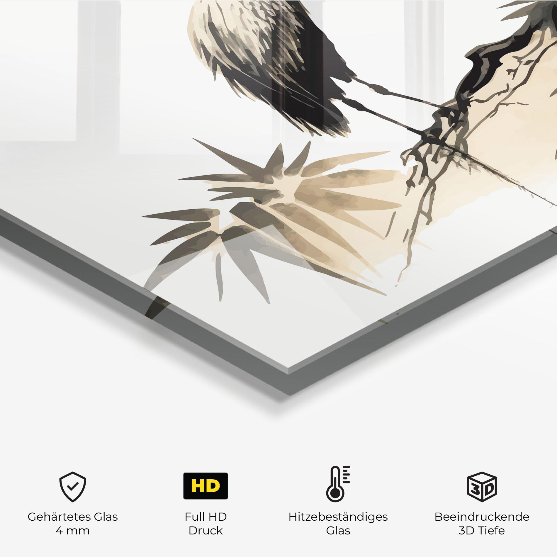 Küchenrückwand Glas Black Cream Bird Art mockup 2