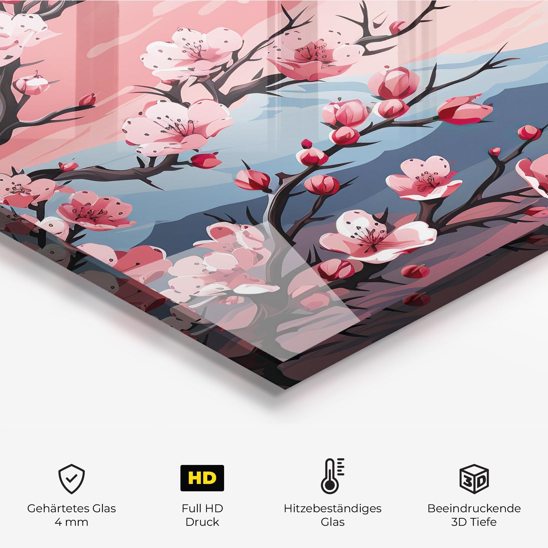 Küchenrückwand Glas Chinese Cherry Blossoms mockup 2