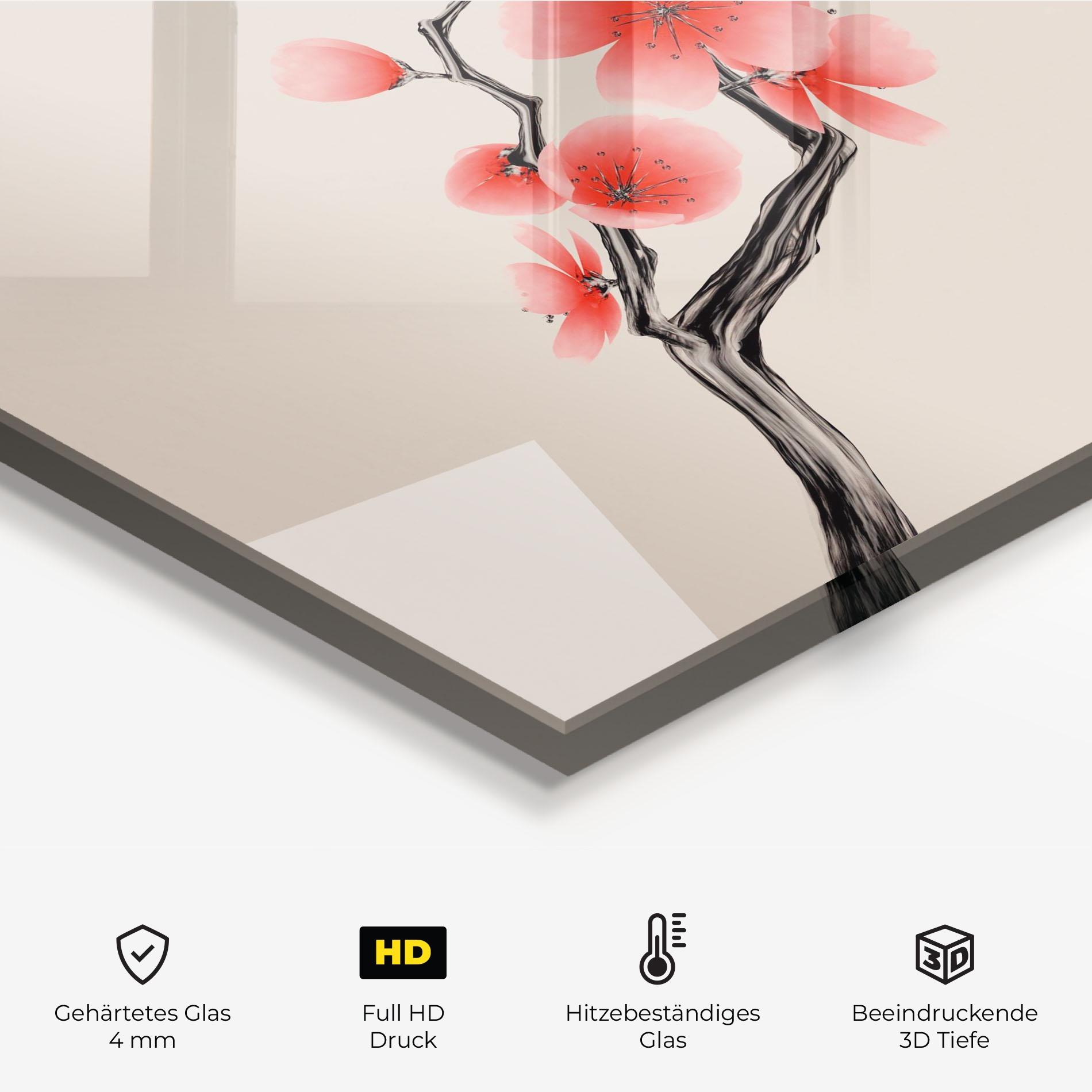 Küchenrückwand Glas Chinese Plum Blossom mockup 2