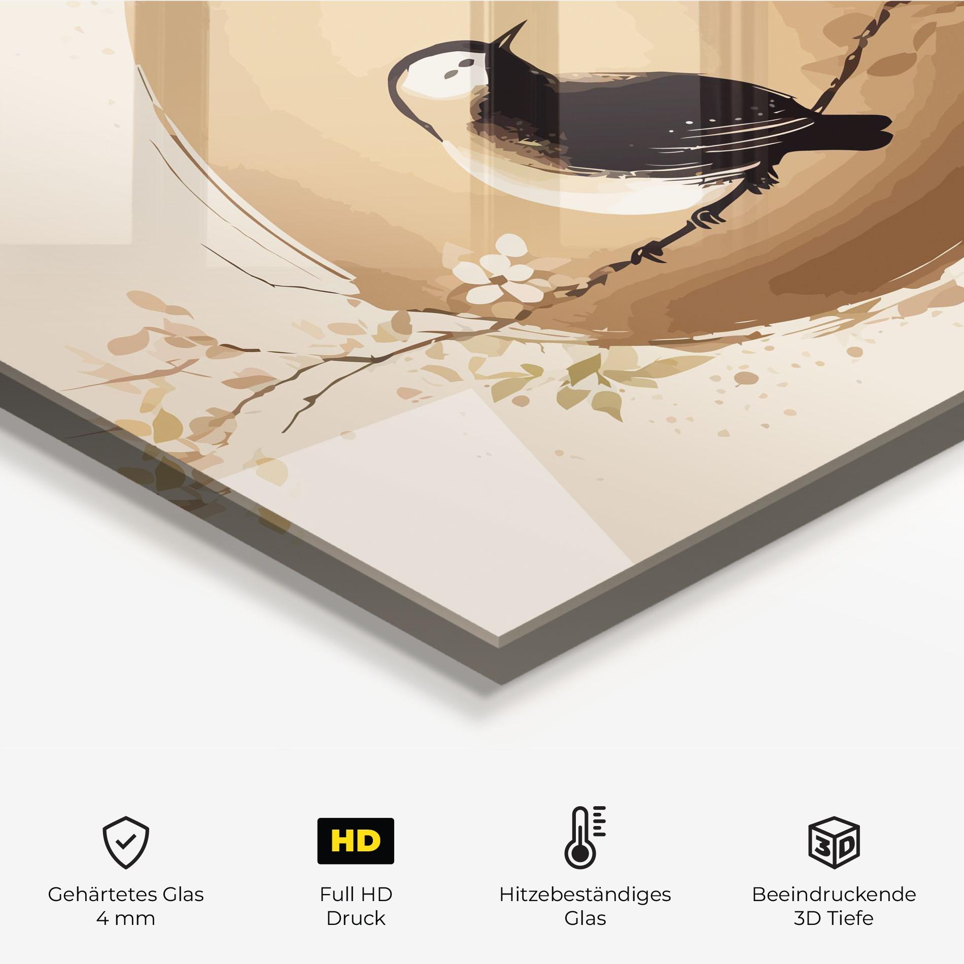 Küchenrückwand Glas Cream Blossoms Bird mockup 2