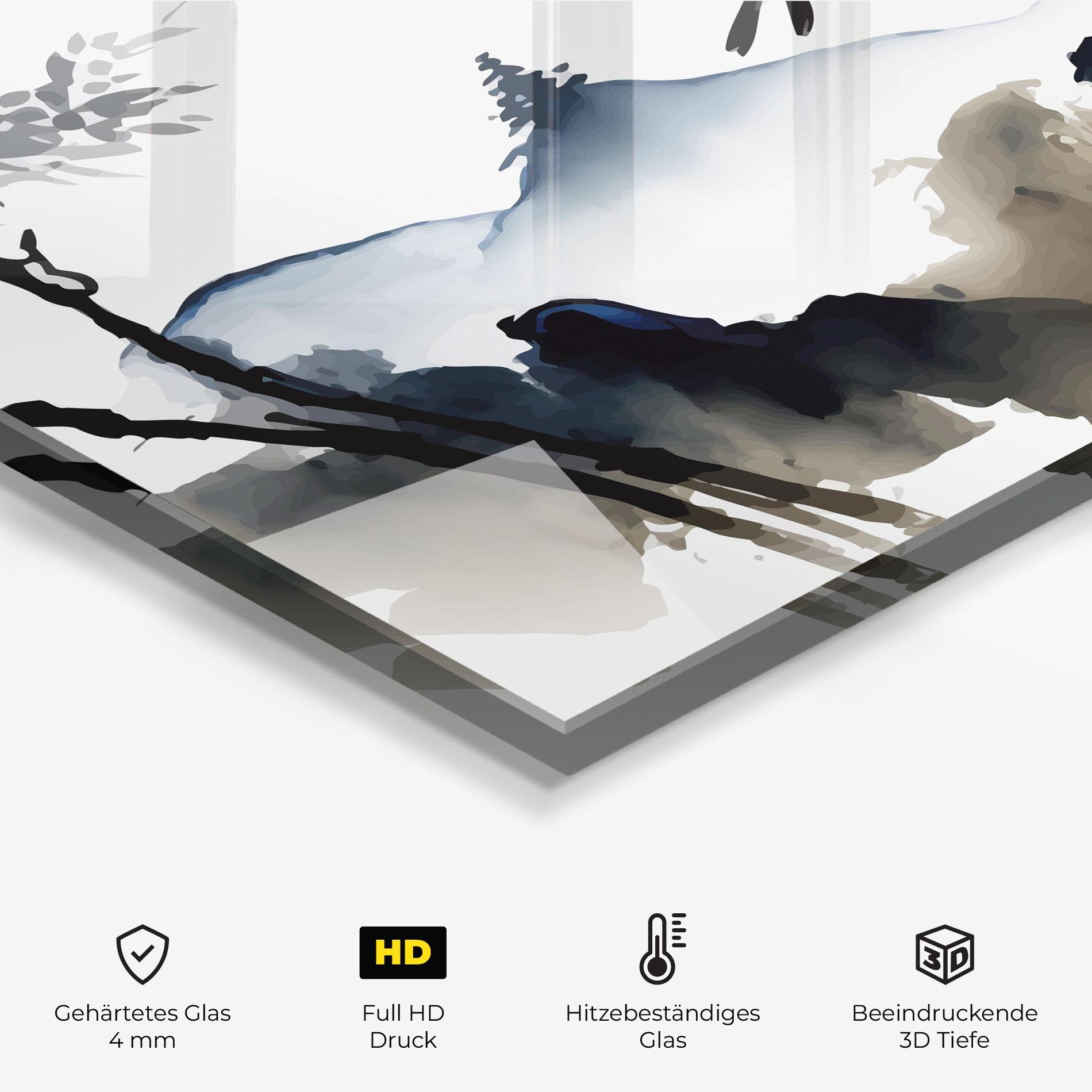 Küchenrückwand Glas Cream Blue Mountain Bird mockup 2