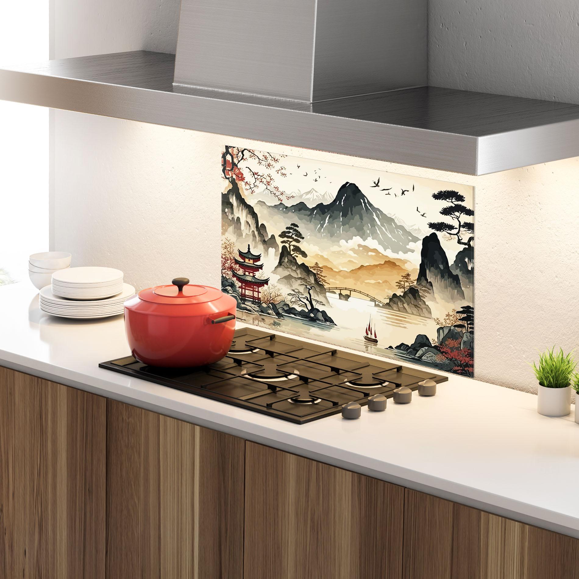 Küchenrückwand Glas Asian Mountain View mockup 4