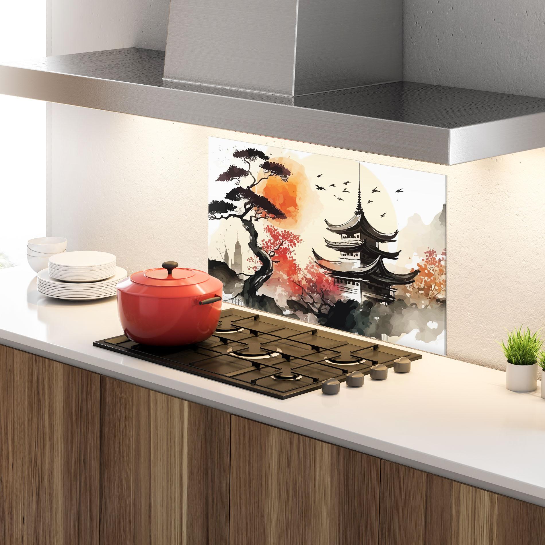 Küchenrückwand Glas Asiatic Beautiful View mockup 4