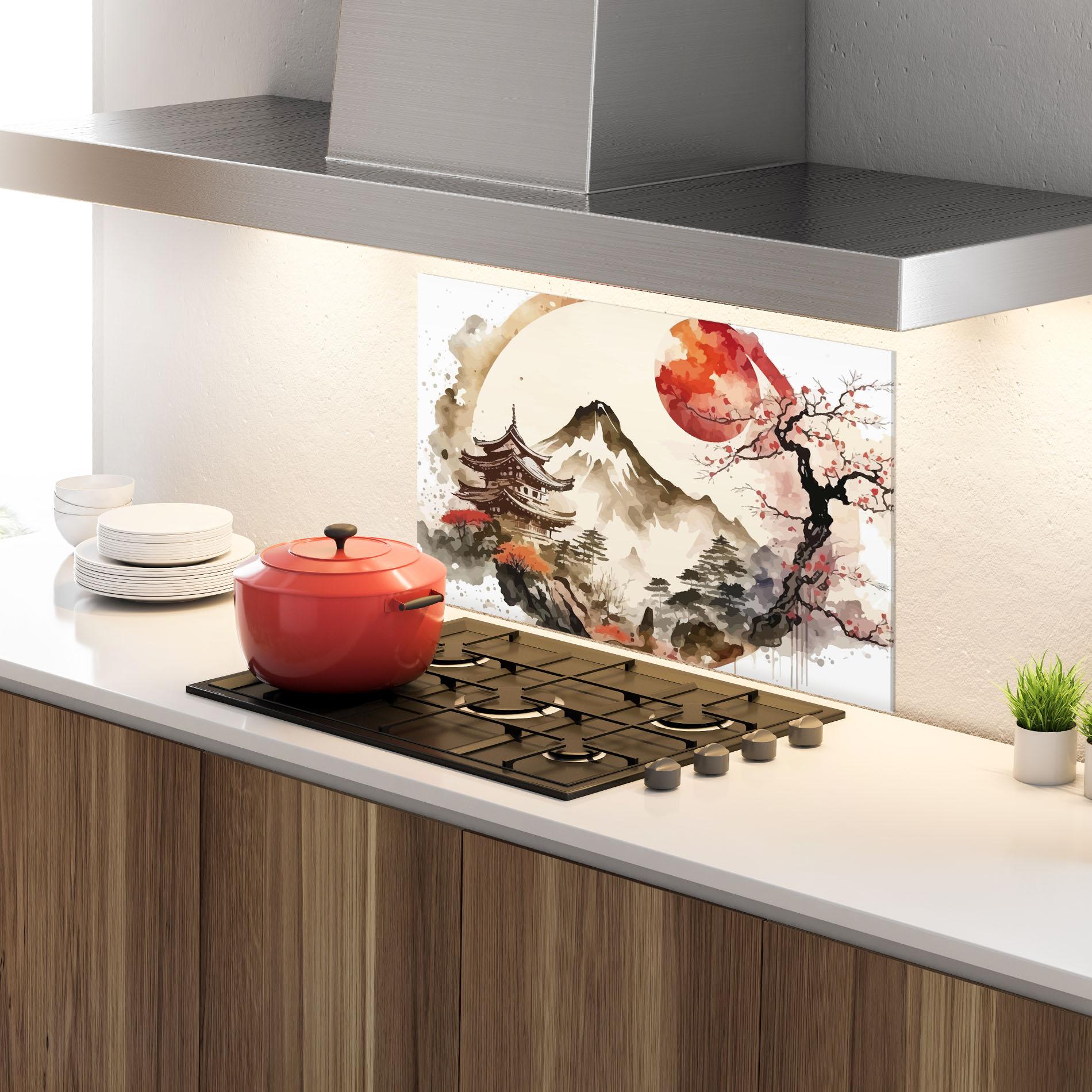 Küchenrückwand Glas Asiatic Blossom View mockup 4