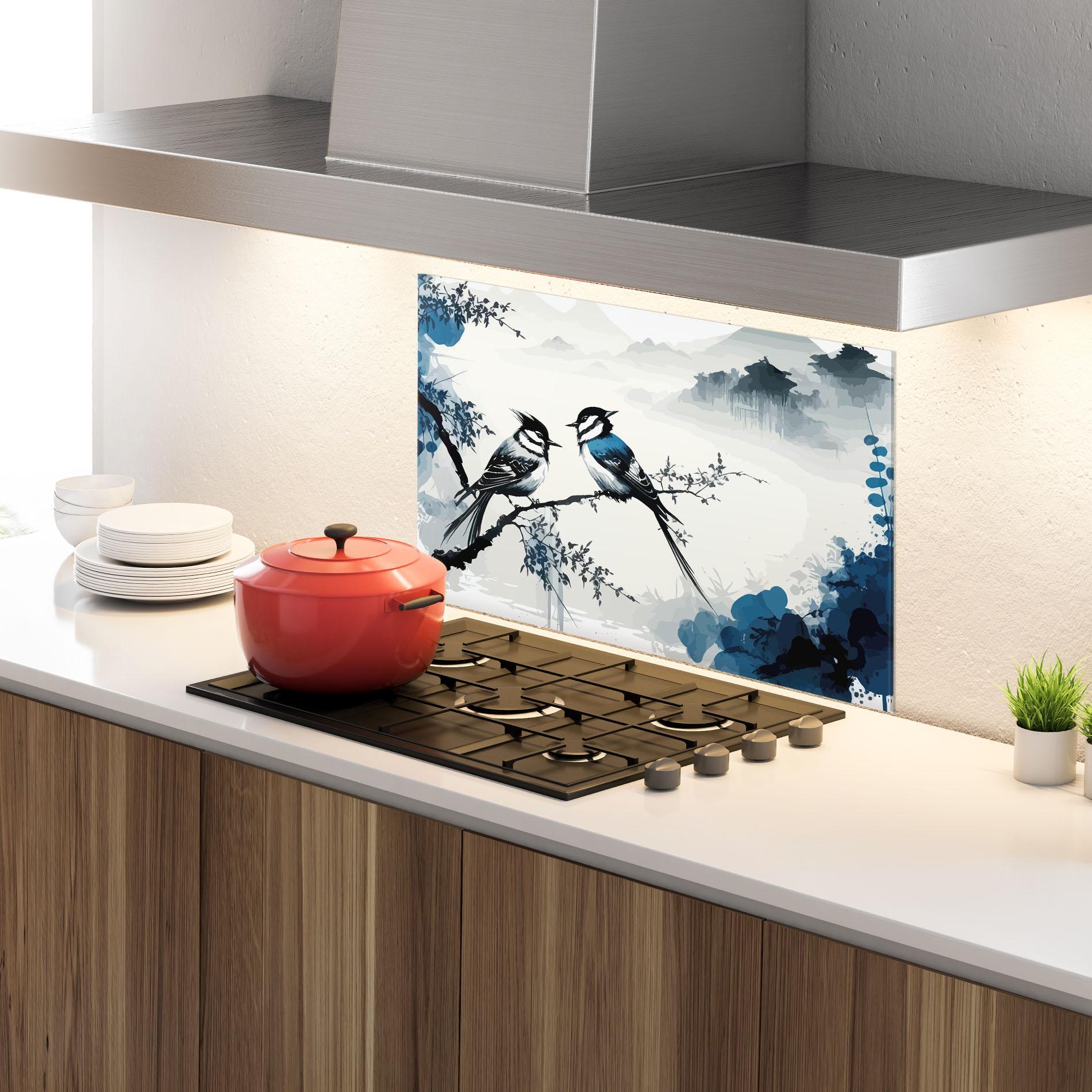 Küchenrückwand Glas Asiatic Blue Bird mockup 4