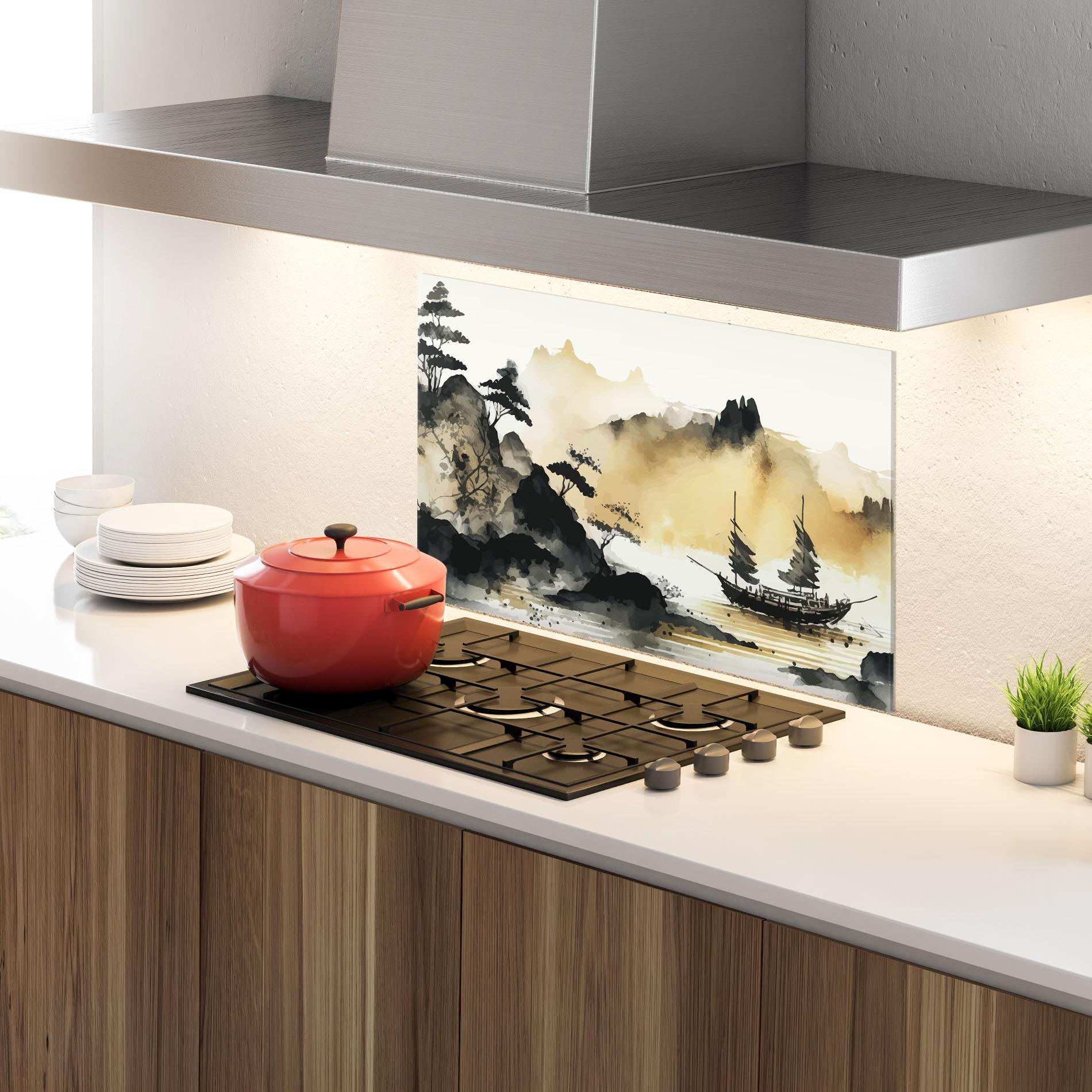 Küchenrückwand Glas Asiatic Grey Cream mockup 4