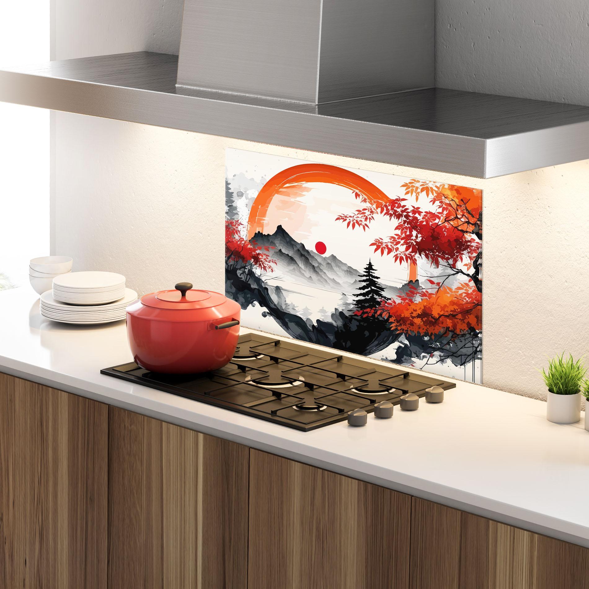 Küchenrückwand Glas Asiatic Grey Montain mockup 4