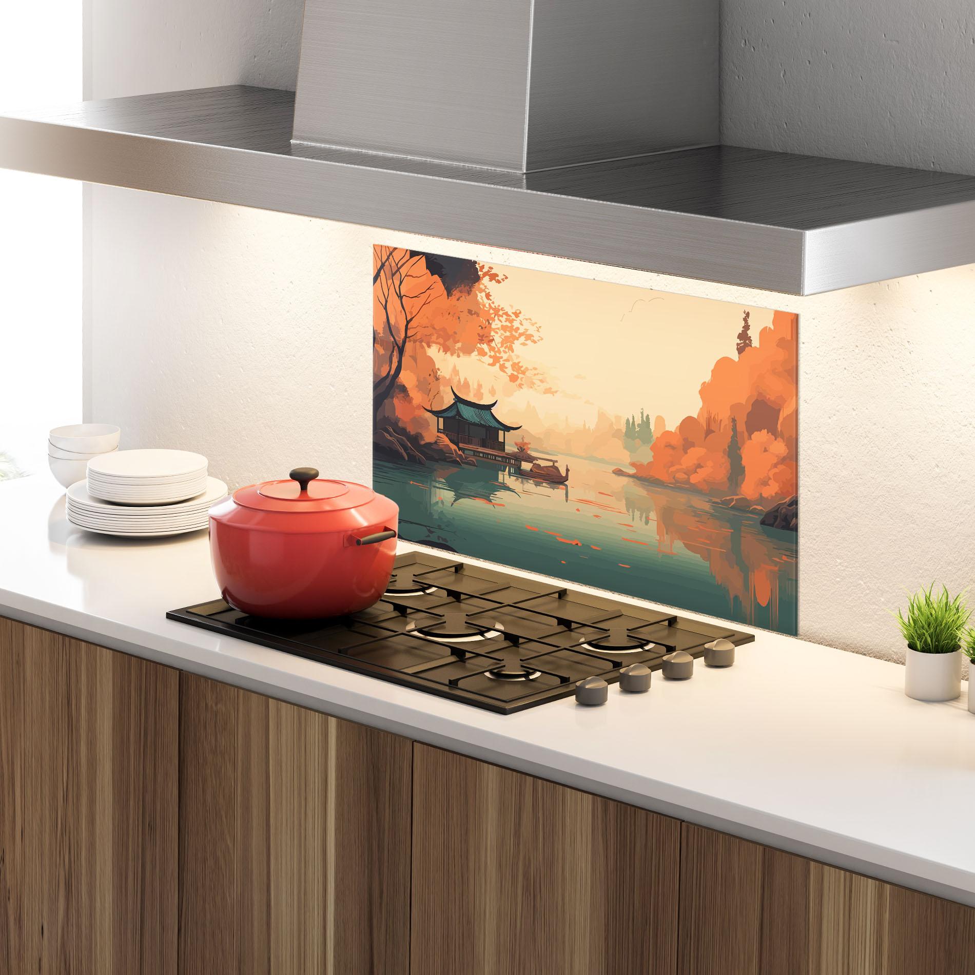 Küchenrückwand Glas Asiatic Lake mockup 4