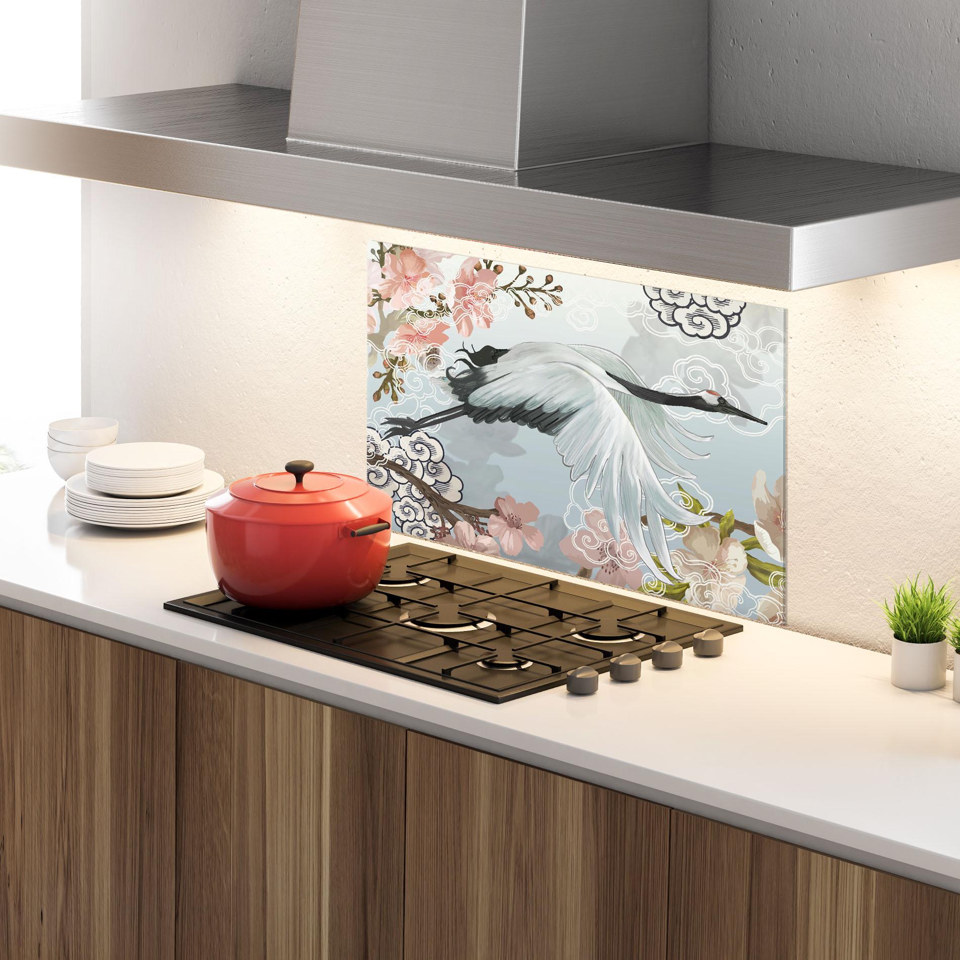 Küchenrückwand Glas Beautiful Asiatic Bird mockup 4