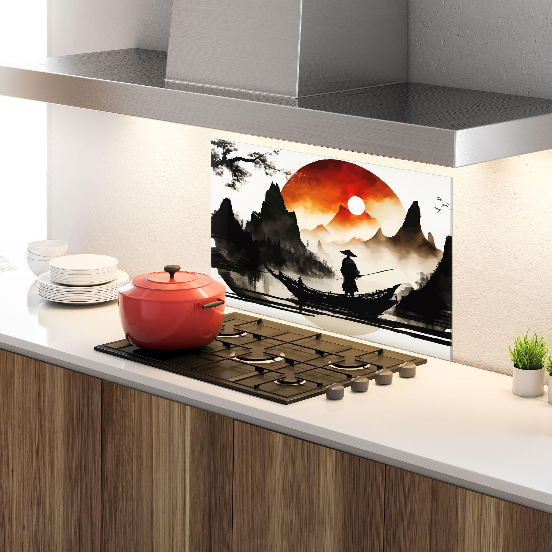 Küchenrückwand Glas Black Asiatic Boat mockup 4