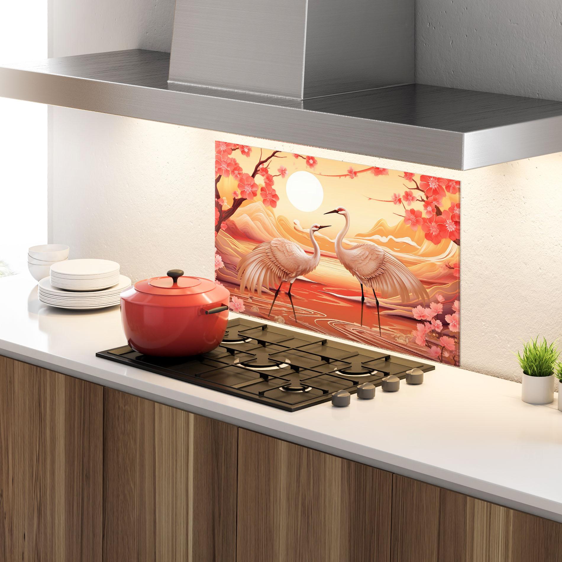 Küchenrückwand Glas Chinese Pink Painting mockup 4