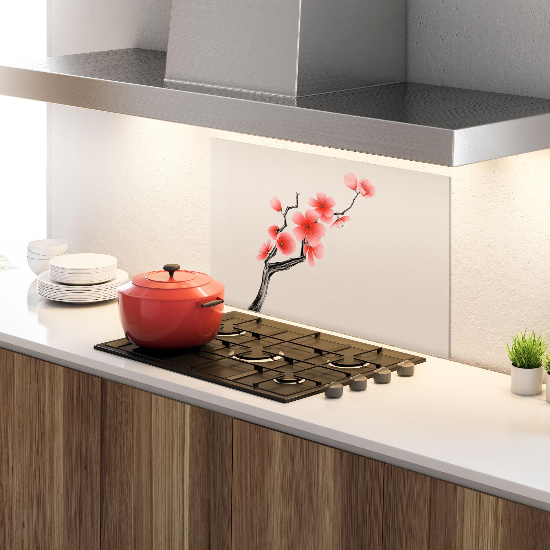 Küchenrückwand Glas Chinese Plum Blossom mockup 4