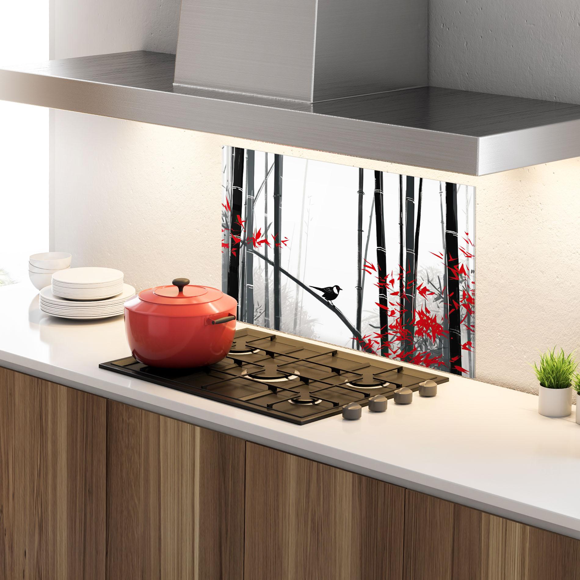 Küchenrückwand Glas Chinese Red Leafs mockup 4