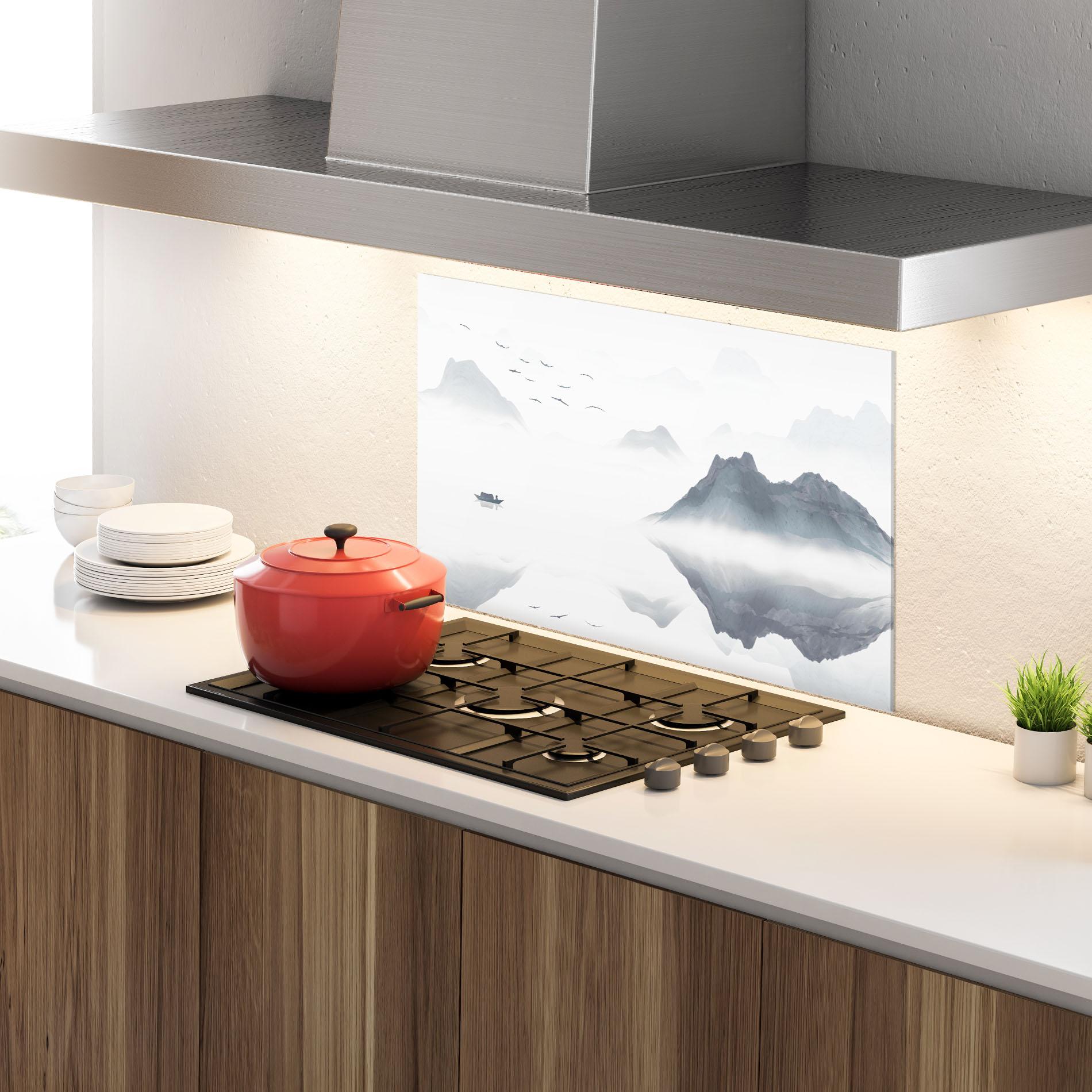 Küchenrückwand Glas Chinese Style Mountains mockup 4