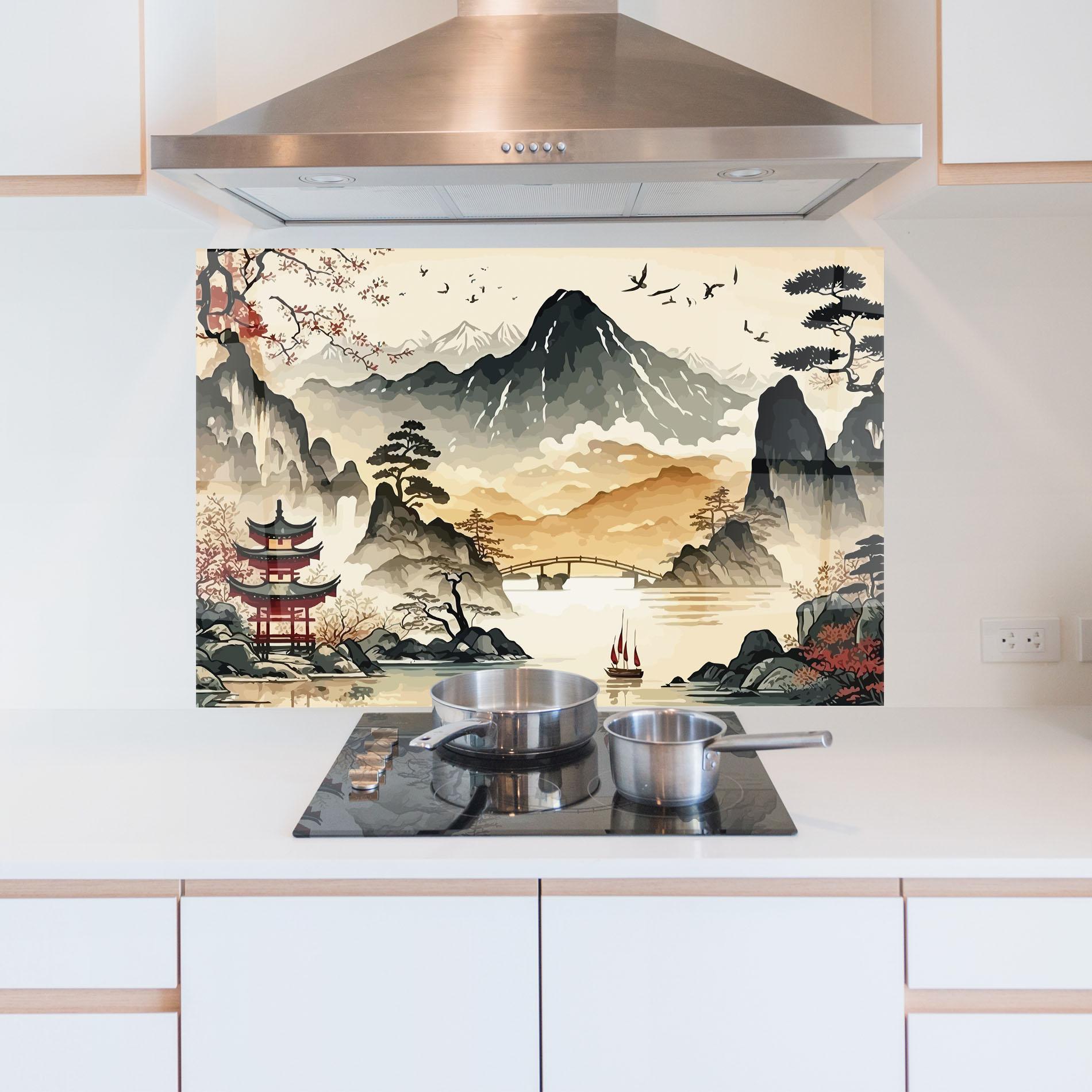 Küchenrückwand Glas Asian Mountain View mockup 5