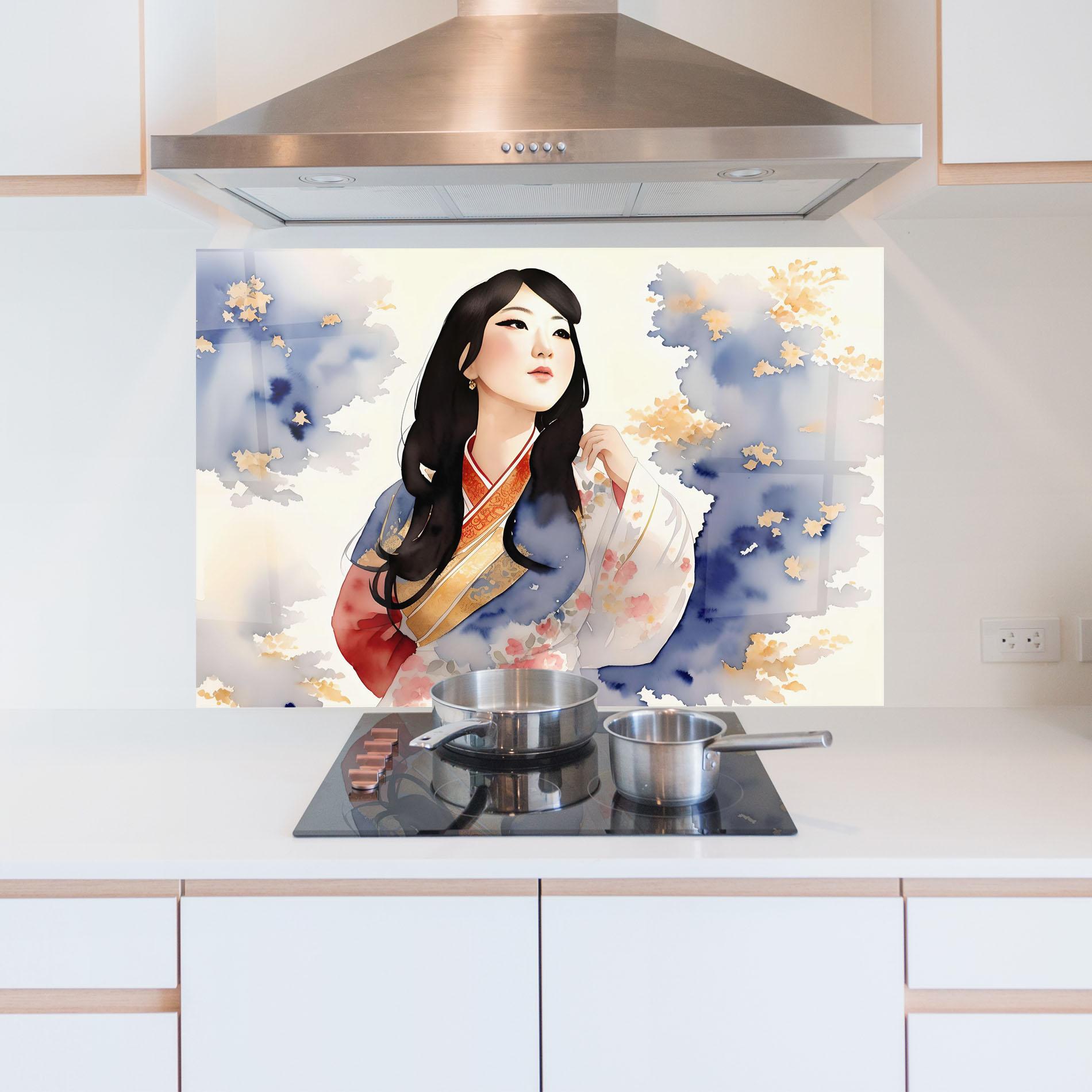 Küchenrückwand Glas Asian Woman Dancing mockup 5