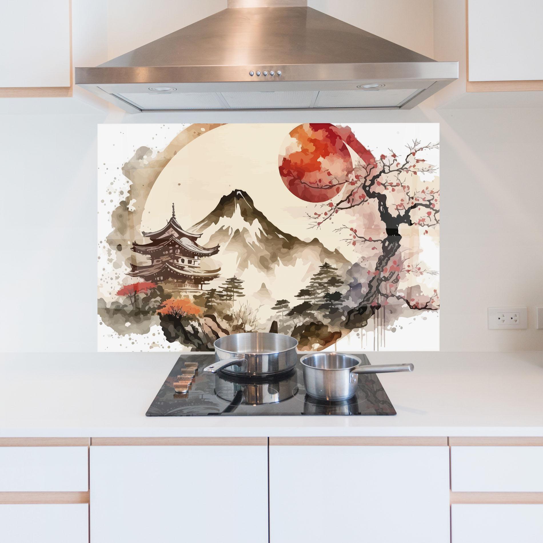 Küchenrückwand Glas Asiatic Blossom View mockup 5