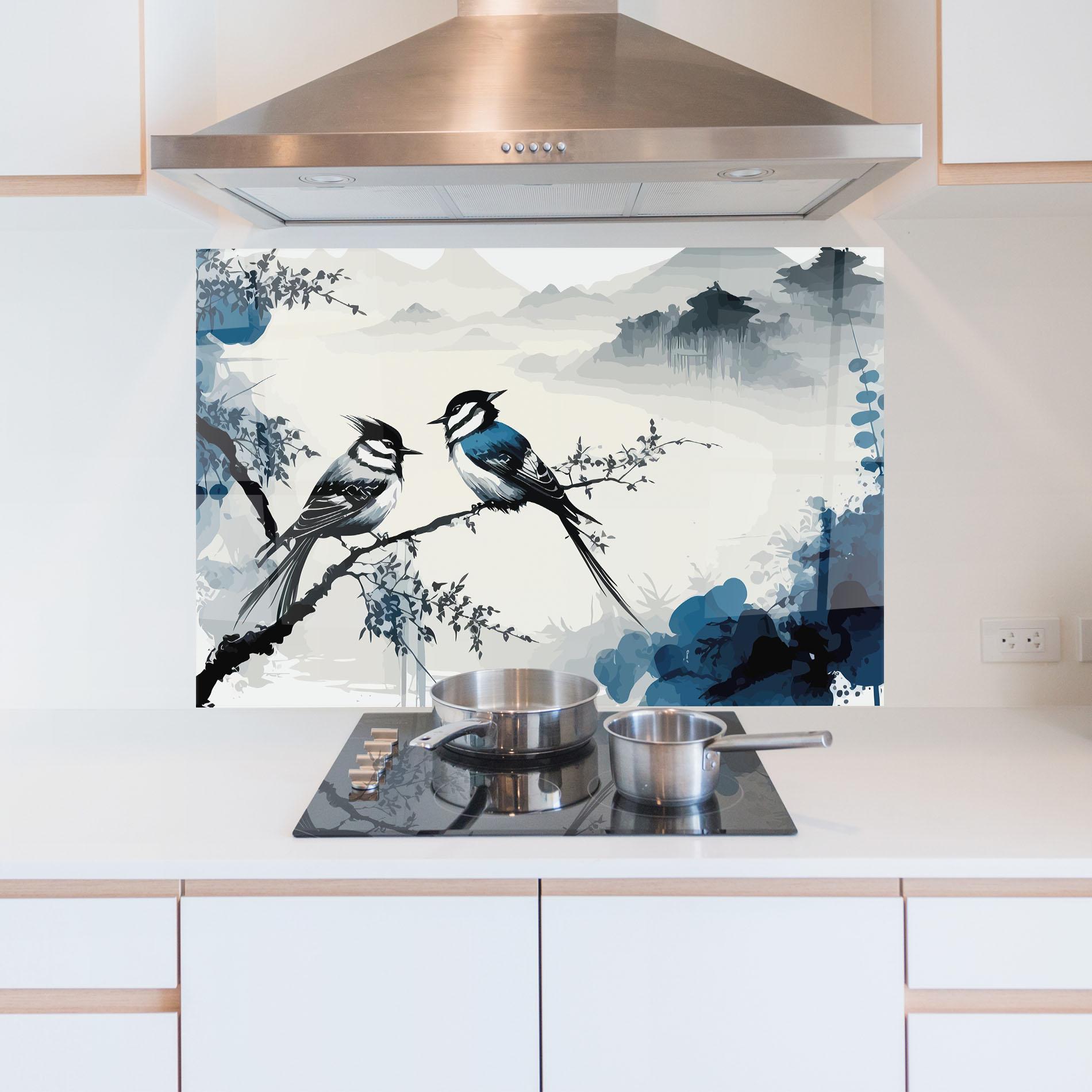 Küchenrückwand Glas Asiatic Blue Bird mockup 5