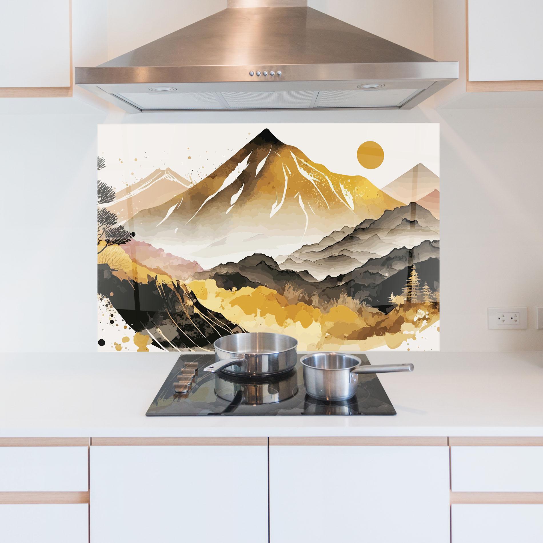Küchenrückwand Glas Asiatic Gold Mountain mockup 5