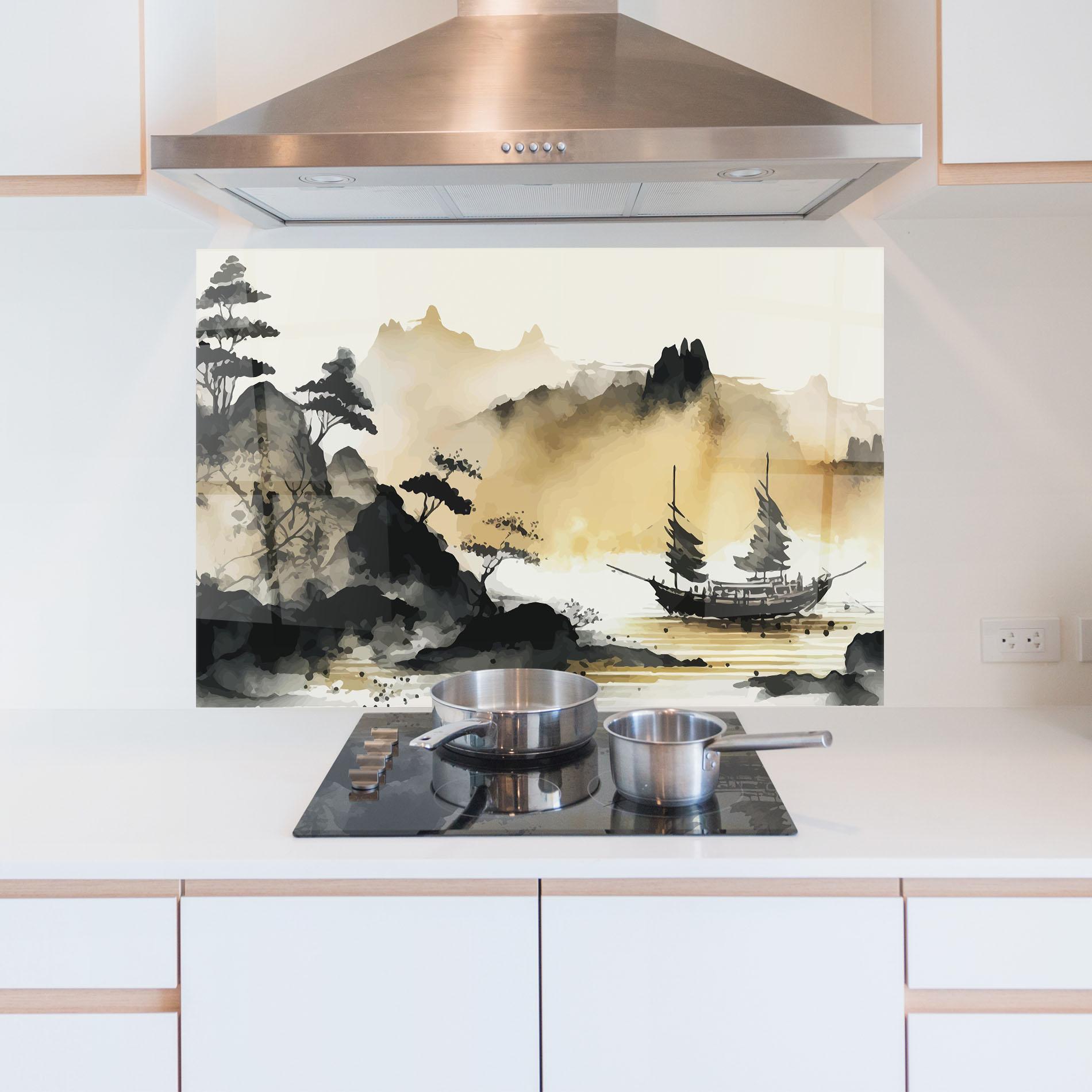 Küchenrückwand Glas Asiatic Grey Cream mockup 5