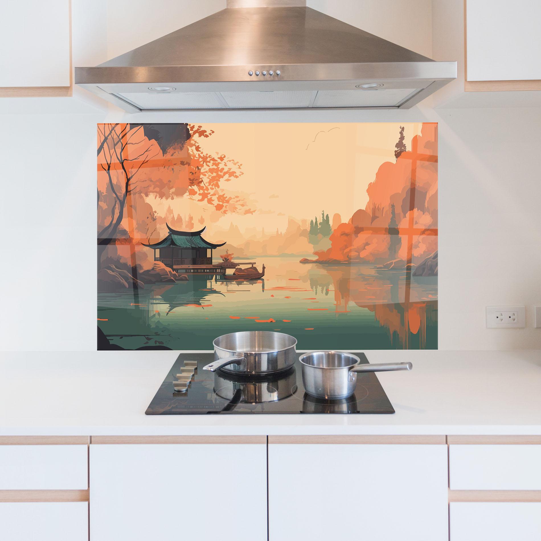 Küchenrückwand Glas Asiatic Lake mockup 5