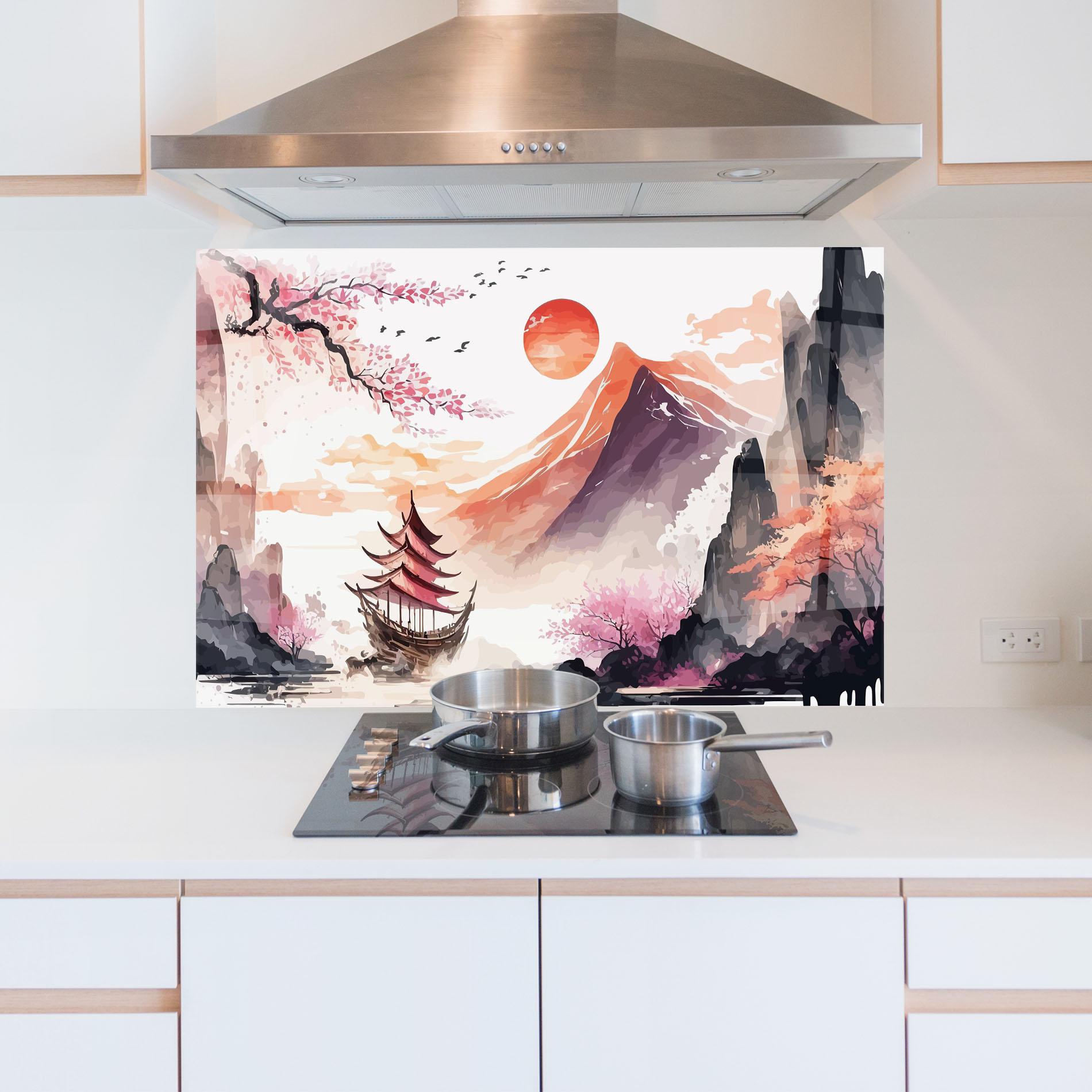 Küchenrückwand Glas Asiatic Purple Mountain mockup 5