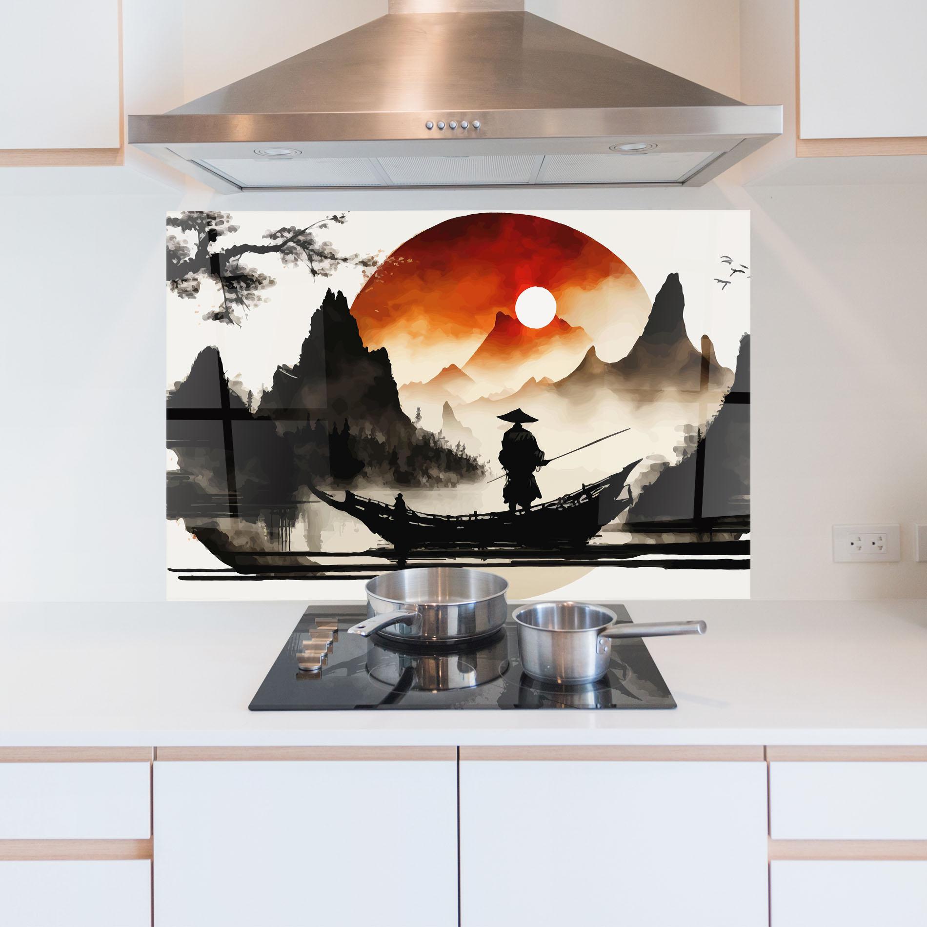 Küchenrückwand Glas Black Asiatic Boat mockup 5