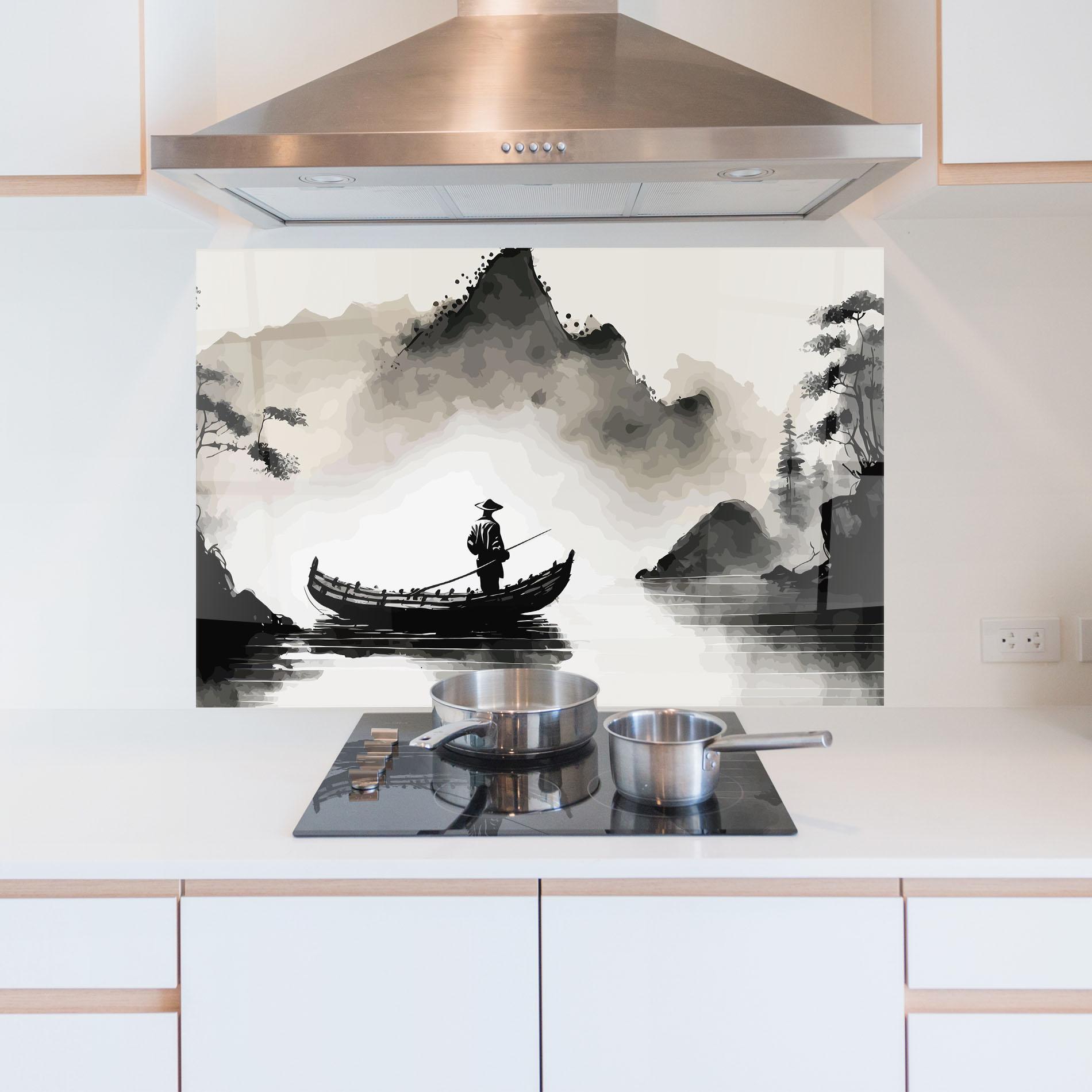 Küchenrückwand Glas Black Ink Boat mockup 5