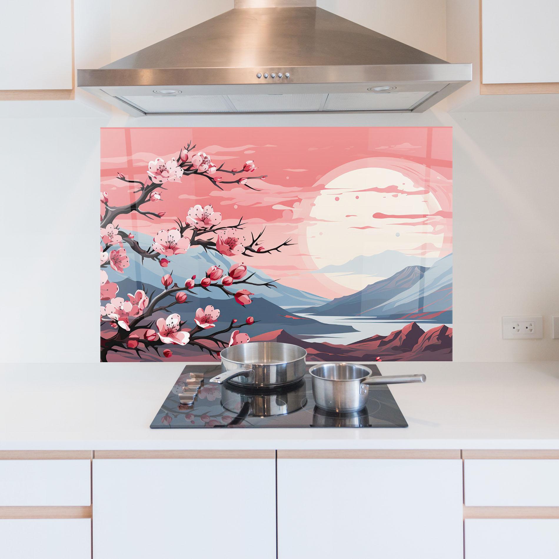 Küchenrückwand Glas Chinese Cherry Blossoms mockup 5