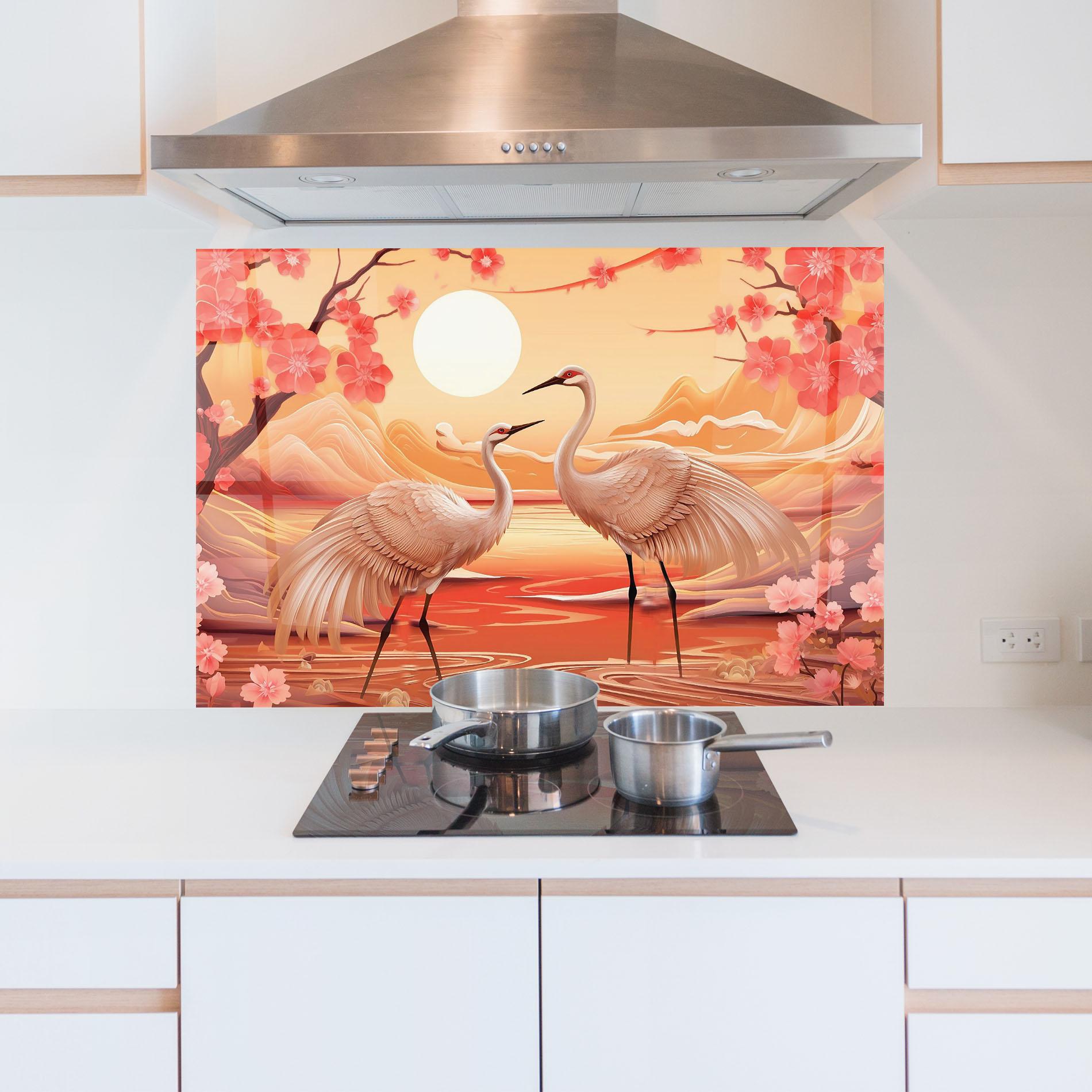 Küchenrückwand Glas Chinese Pink Painting mockup 5