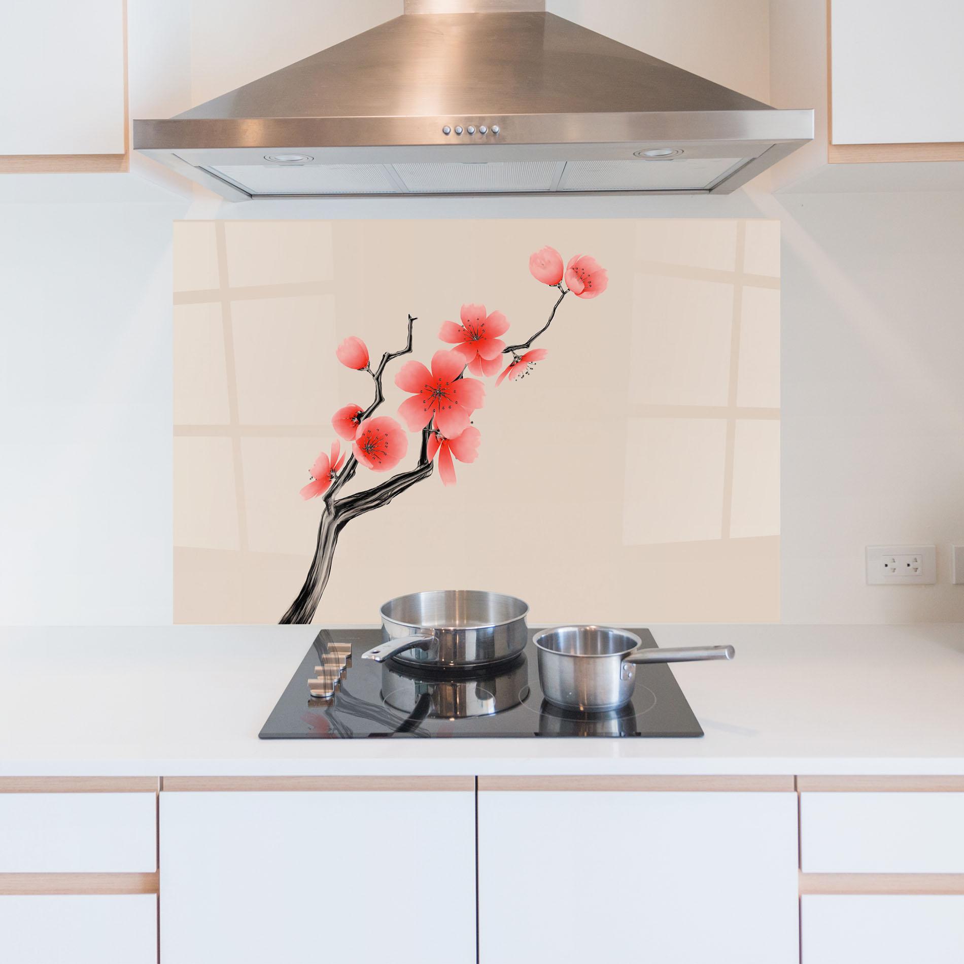 Küchenrückwand Glas Chinese Plum Blossom mockup 5