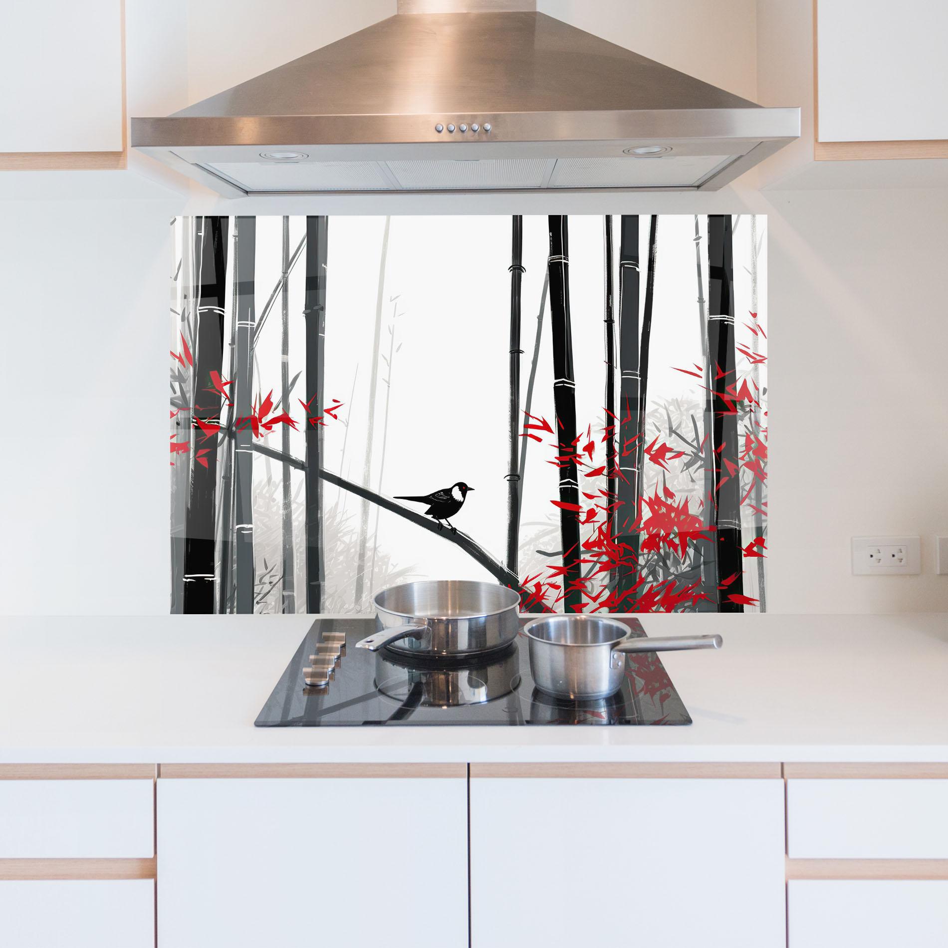 Küchenrückwand Glas Chinese Red Leafs mockup 5