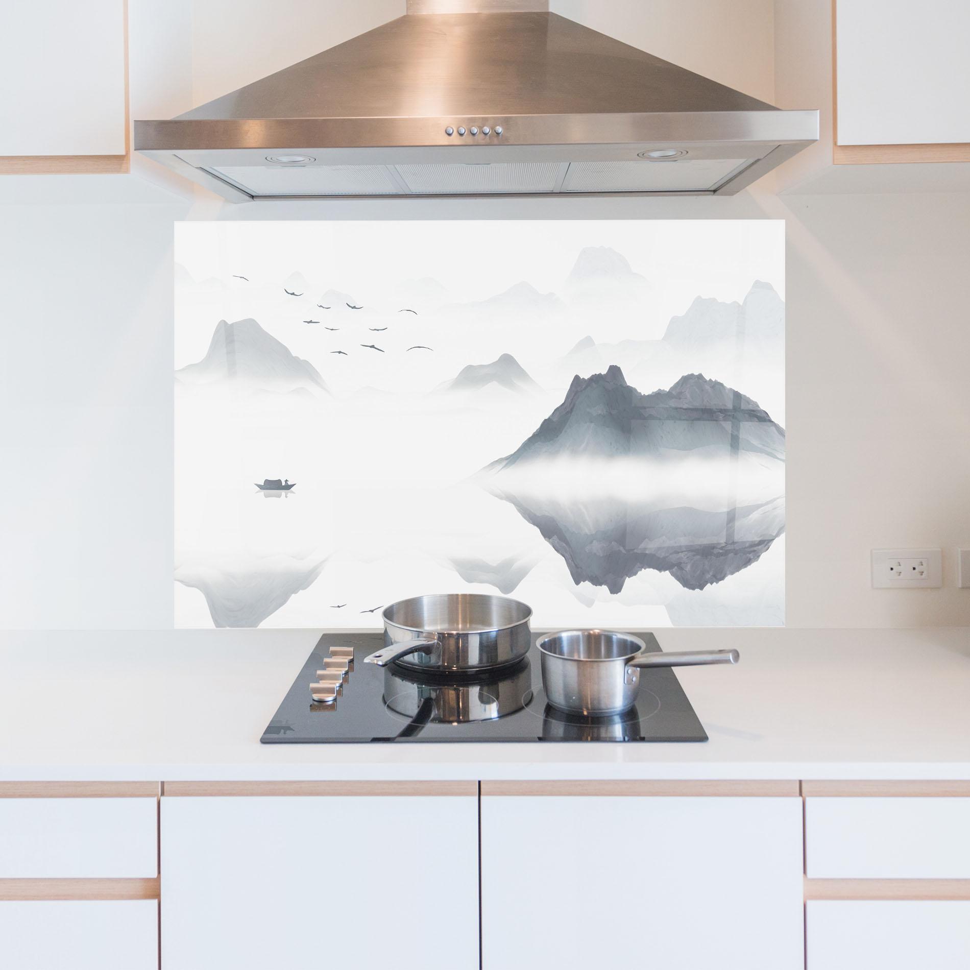 Küchenrückwand Glas Chinese Style Mountains mockup 5