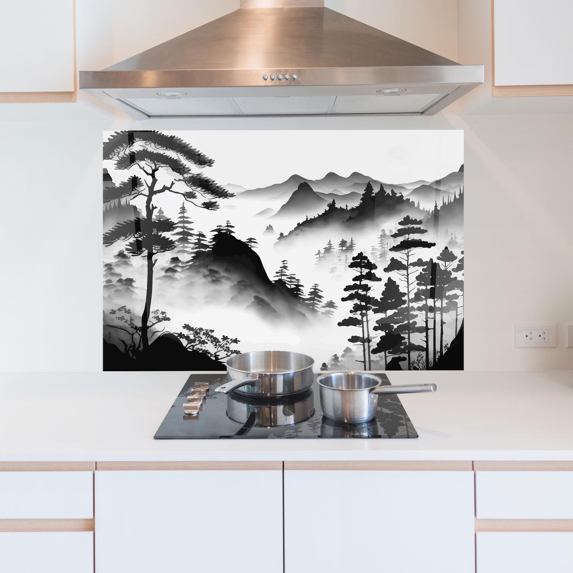 Küchenrückwand Glas Foggy Asiatic View mockup 5