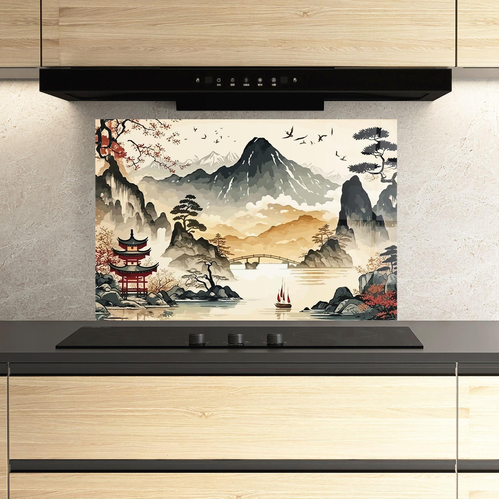 Küchenrückwand Glas Asian Mountain View mockup 3