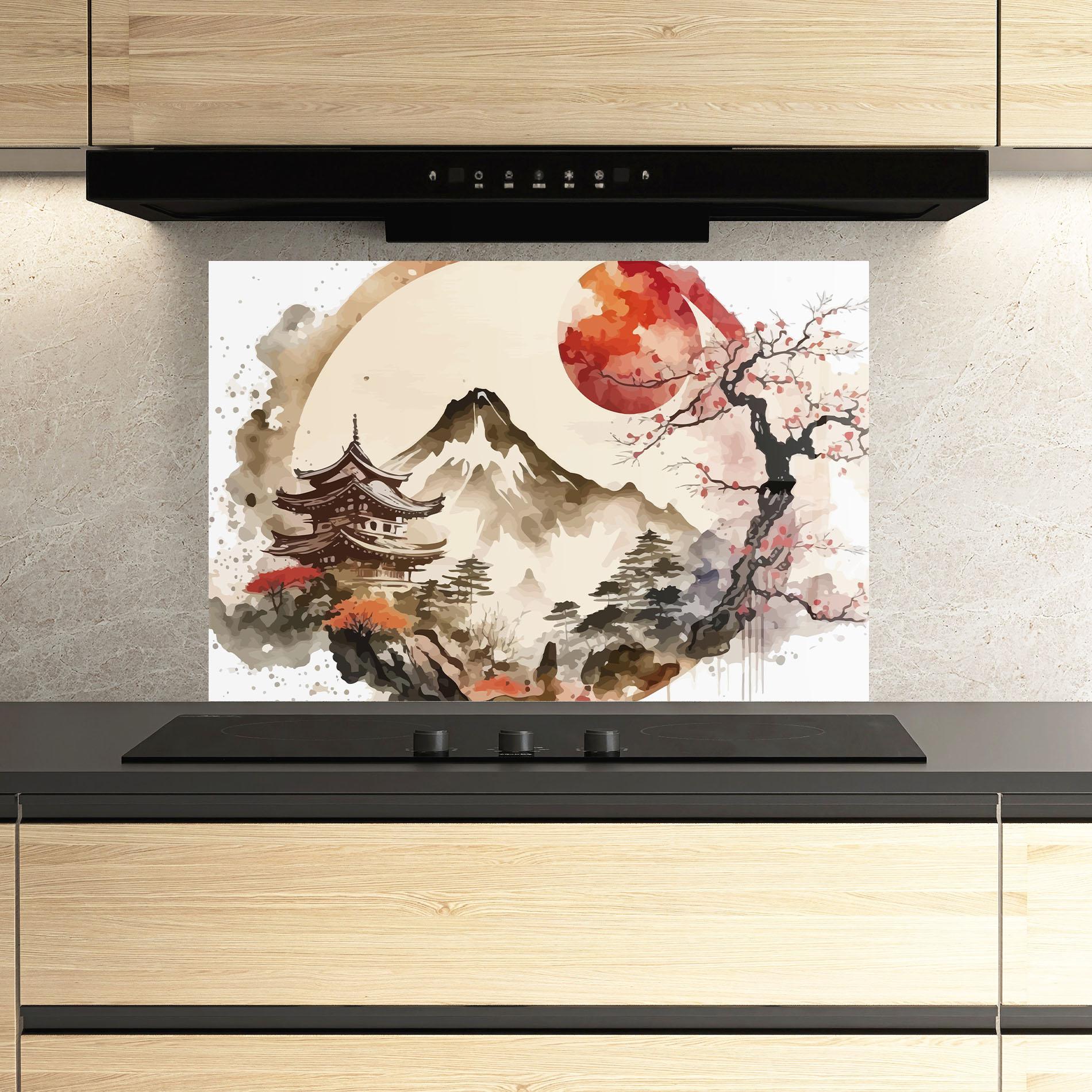 Küchenrückwand Glas Asiatic Blossom View mockup 3