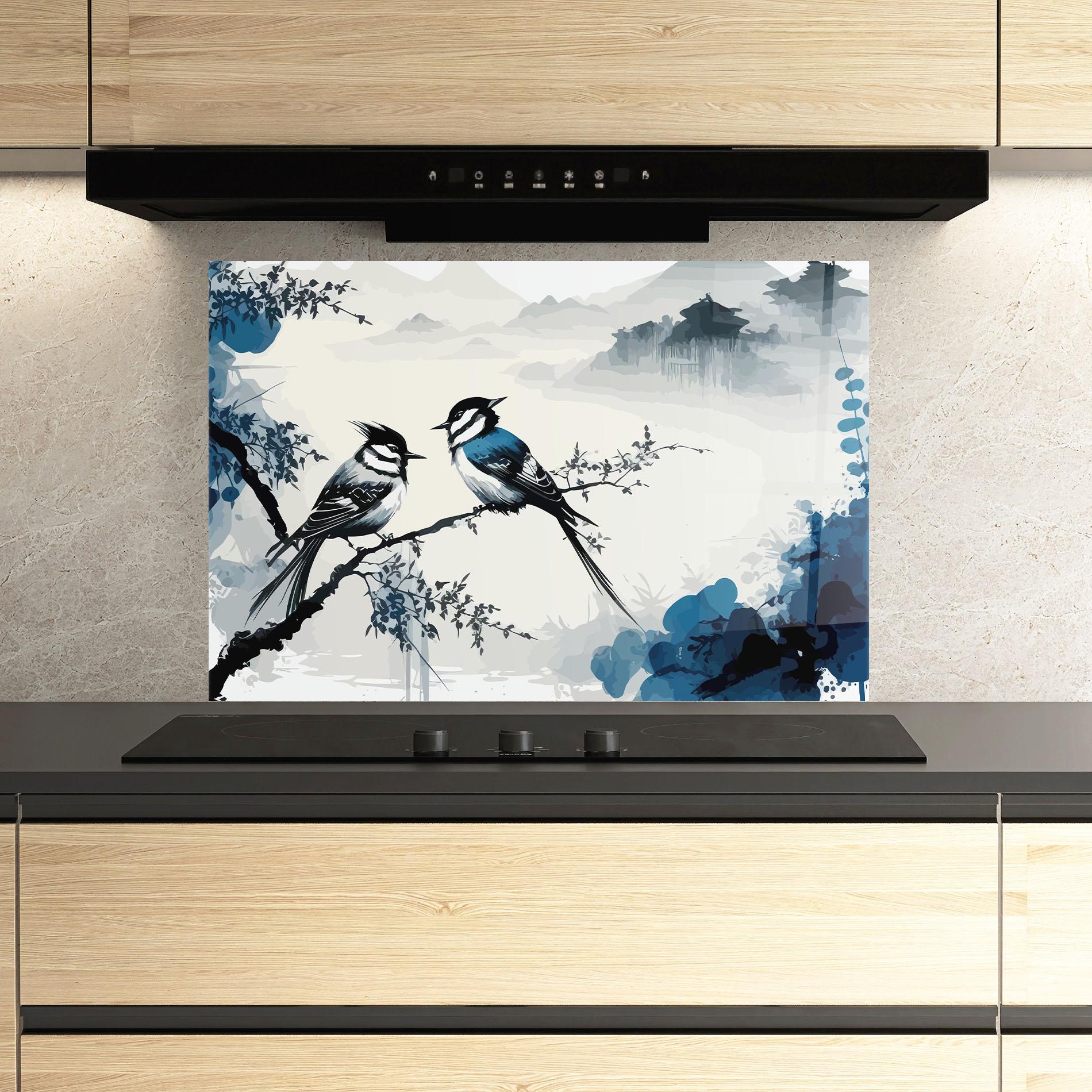Küchenrückwand Glas Asiatic Blue Bird mockup 3