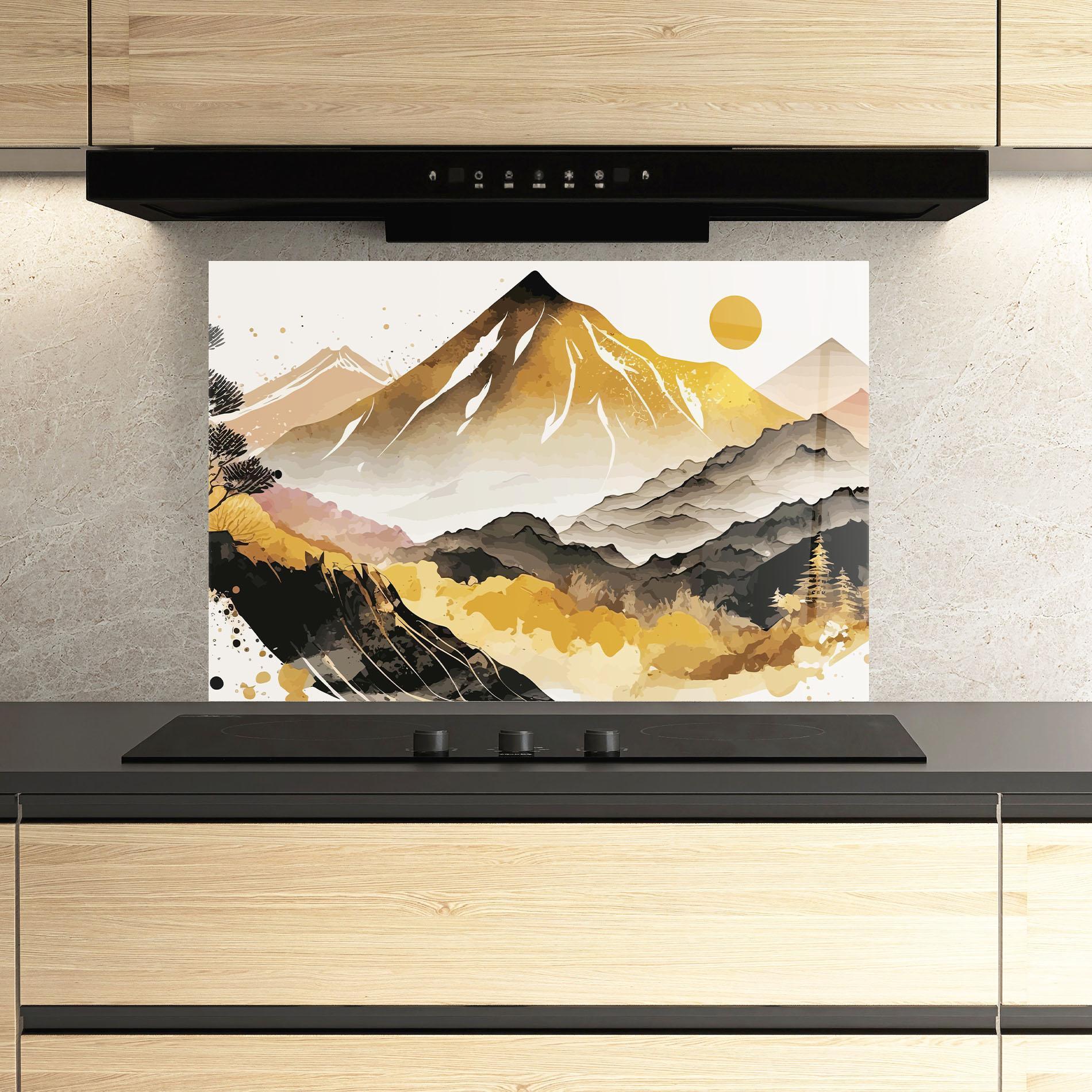 Küchenrückwand Glas Asiatic Gold Mountain mockup 3
