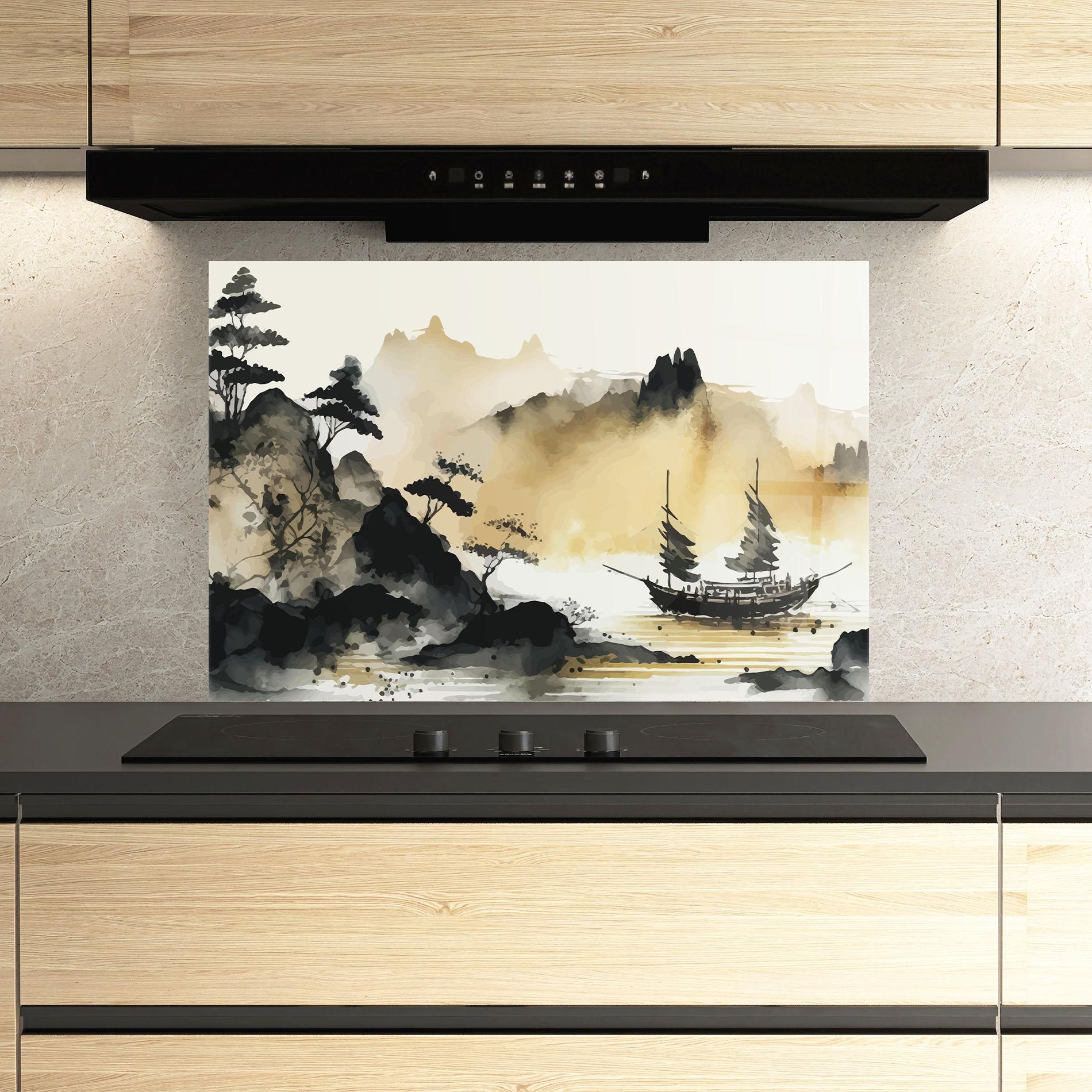 Küchenrückwand Glas Asiatic Grey Cream mockup 3