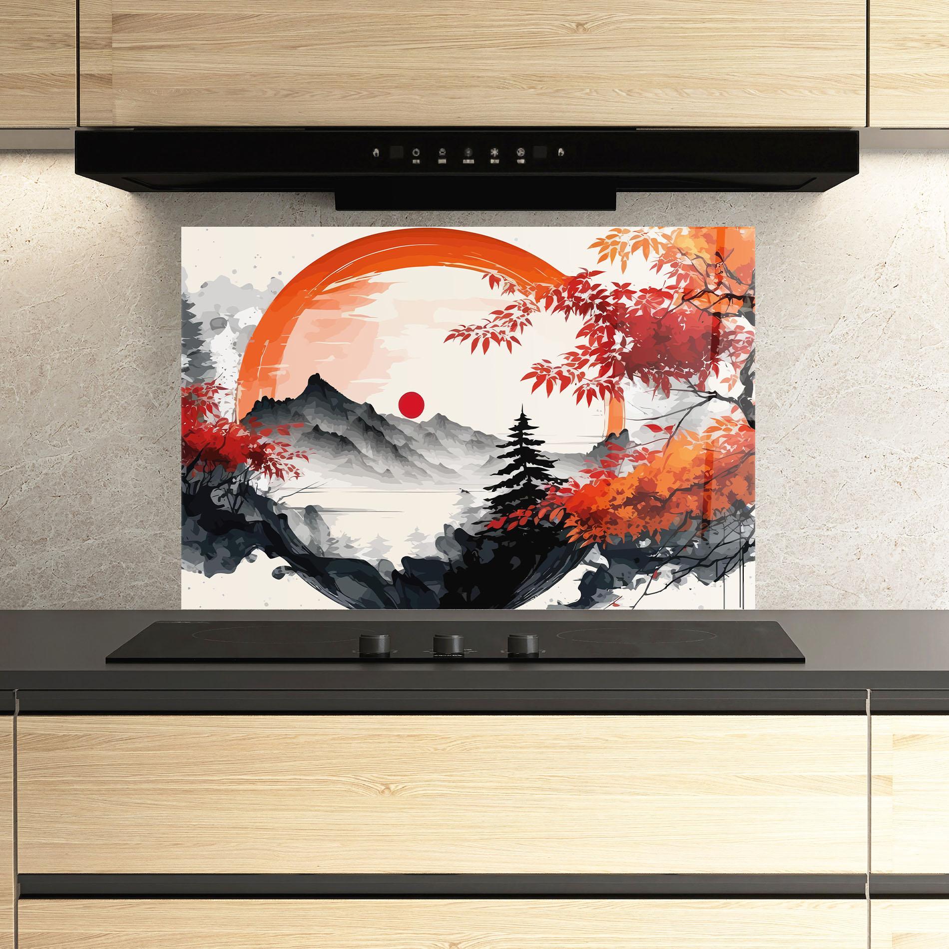 Küchenrückwand Glas Asiatic Grey Montain mockup 3