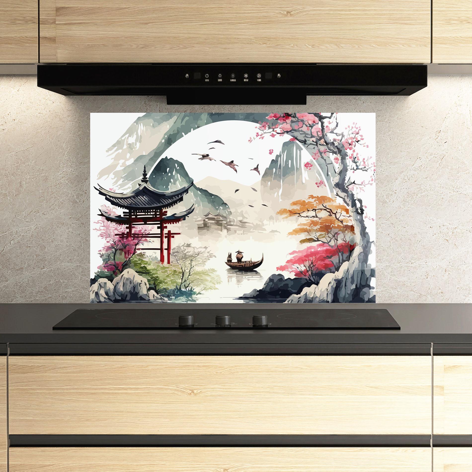 Küchenrückwand Glas Beautiful Asiatic View mockup 3