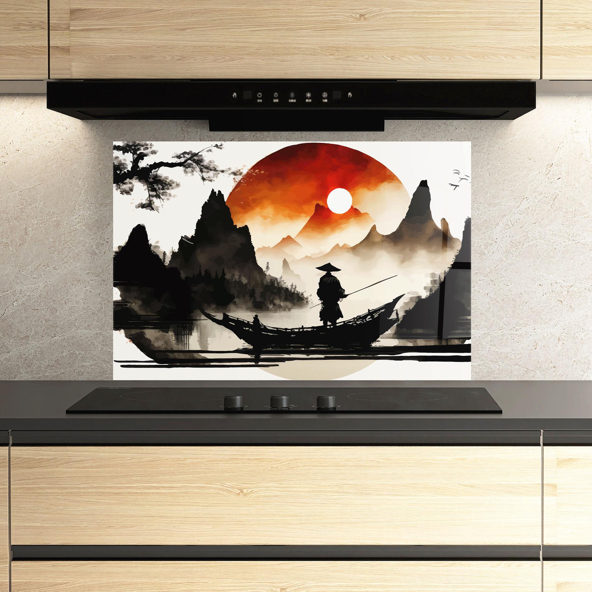 Küchenrückwand Glas Black Asiatic Boat mockup 3
