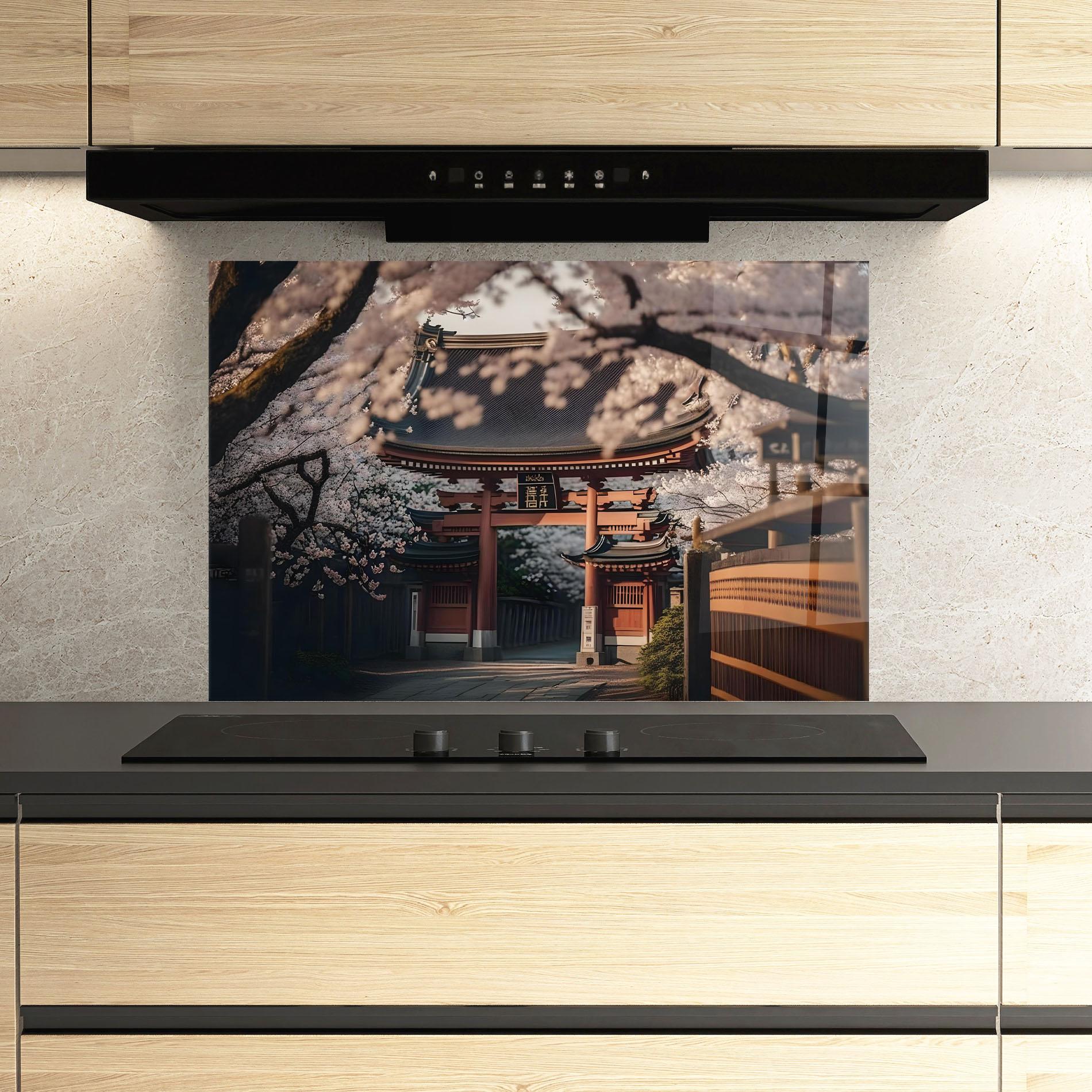 Küchenrückwand Glas Cherry Blossom Garden mockup 3